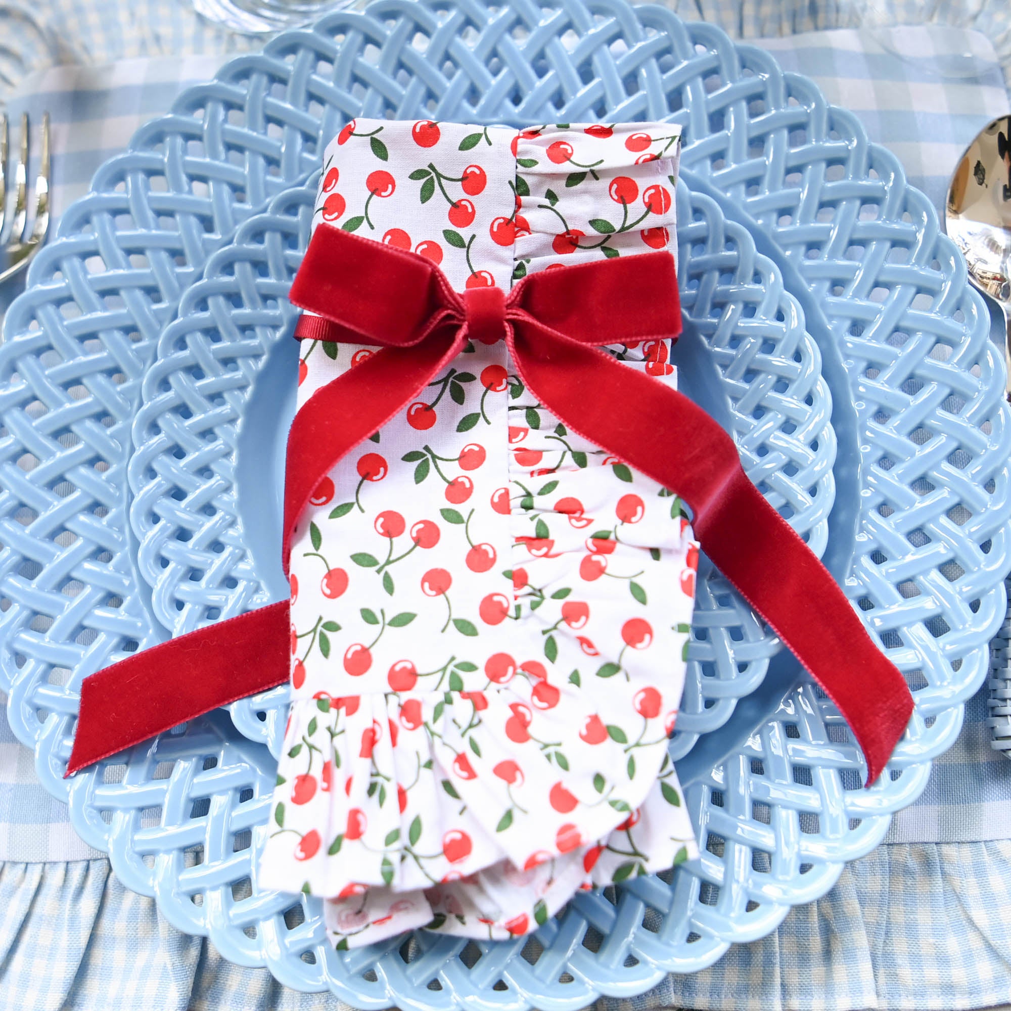 Cherry Ruffle Placemats & Napkins (Set of 4)