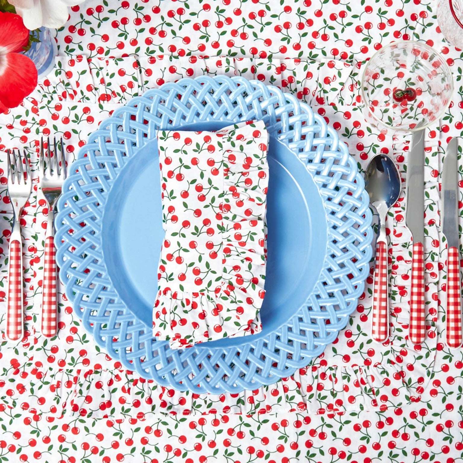 Cherry Ruffle Placemats & Napkins (Set of 4)