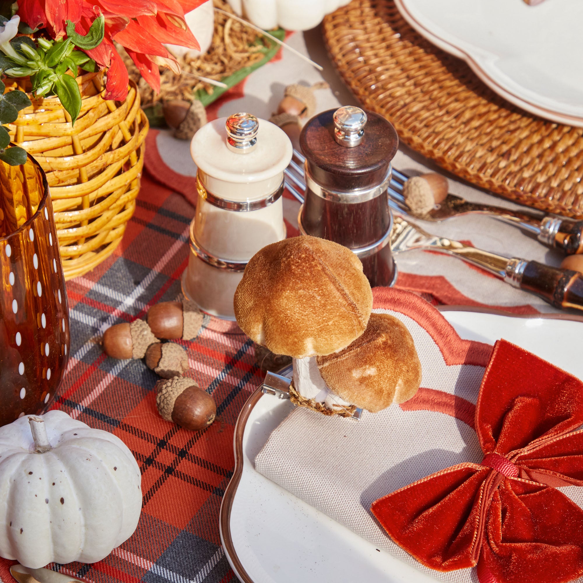 A grouping of Mrs. Alice's handcrafted decorative acorns.