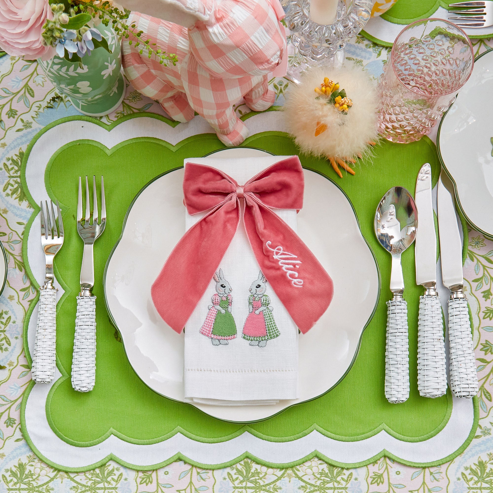 Serena Green Appliqué Placemats (Set of 4)