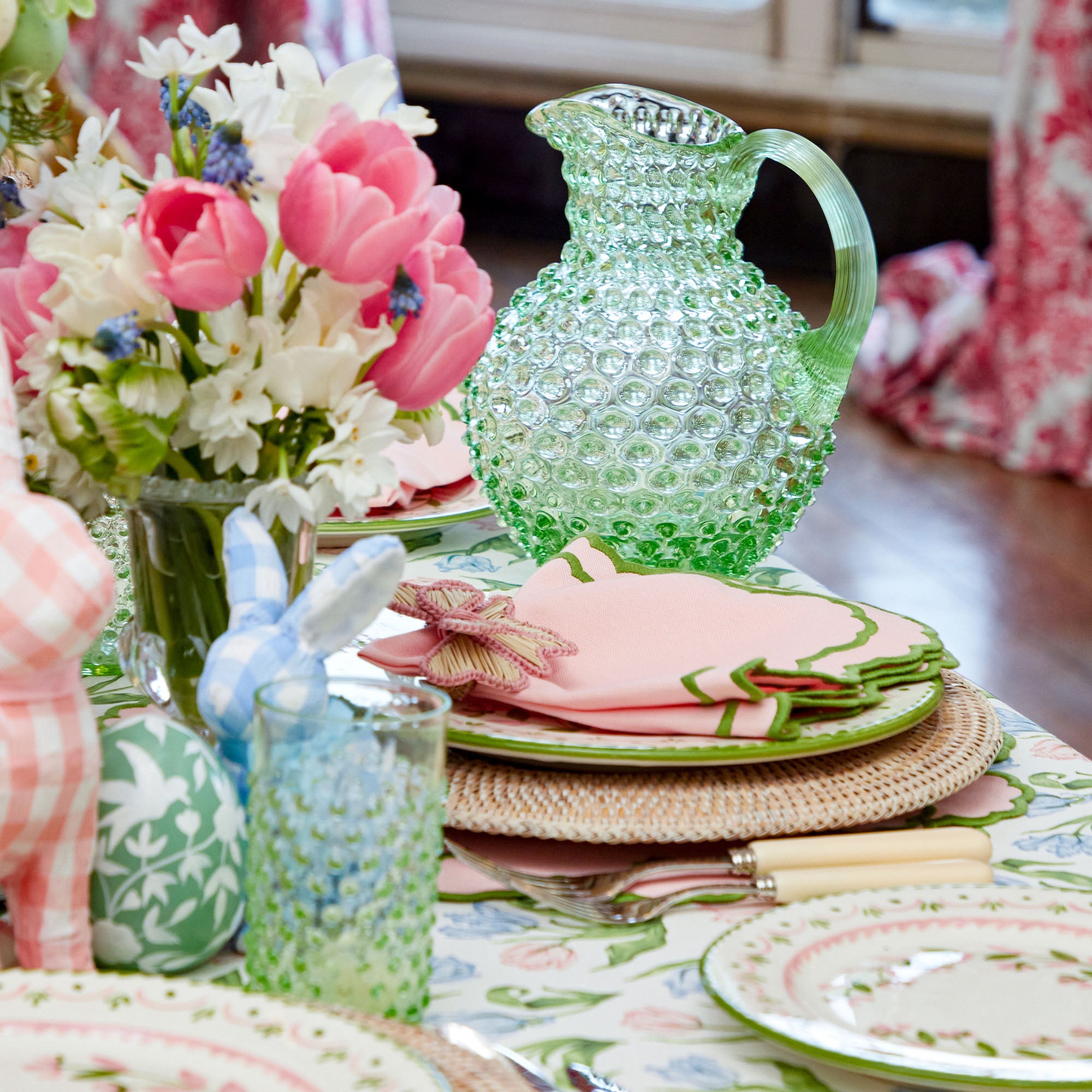 Emerald Hobnail Glasses & Jug Set