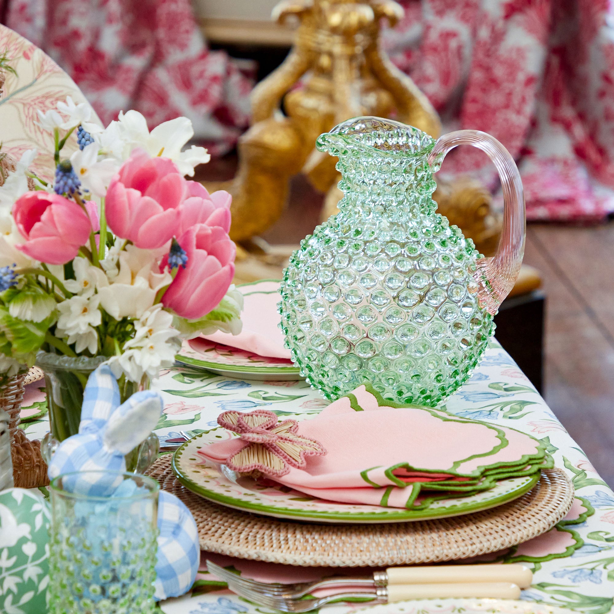 Emerald Hobnail Jug & Rose Handle