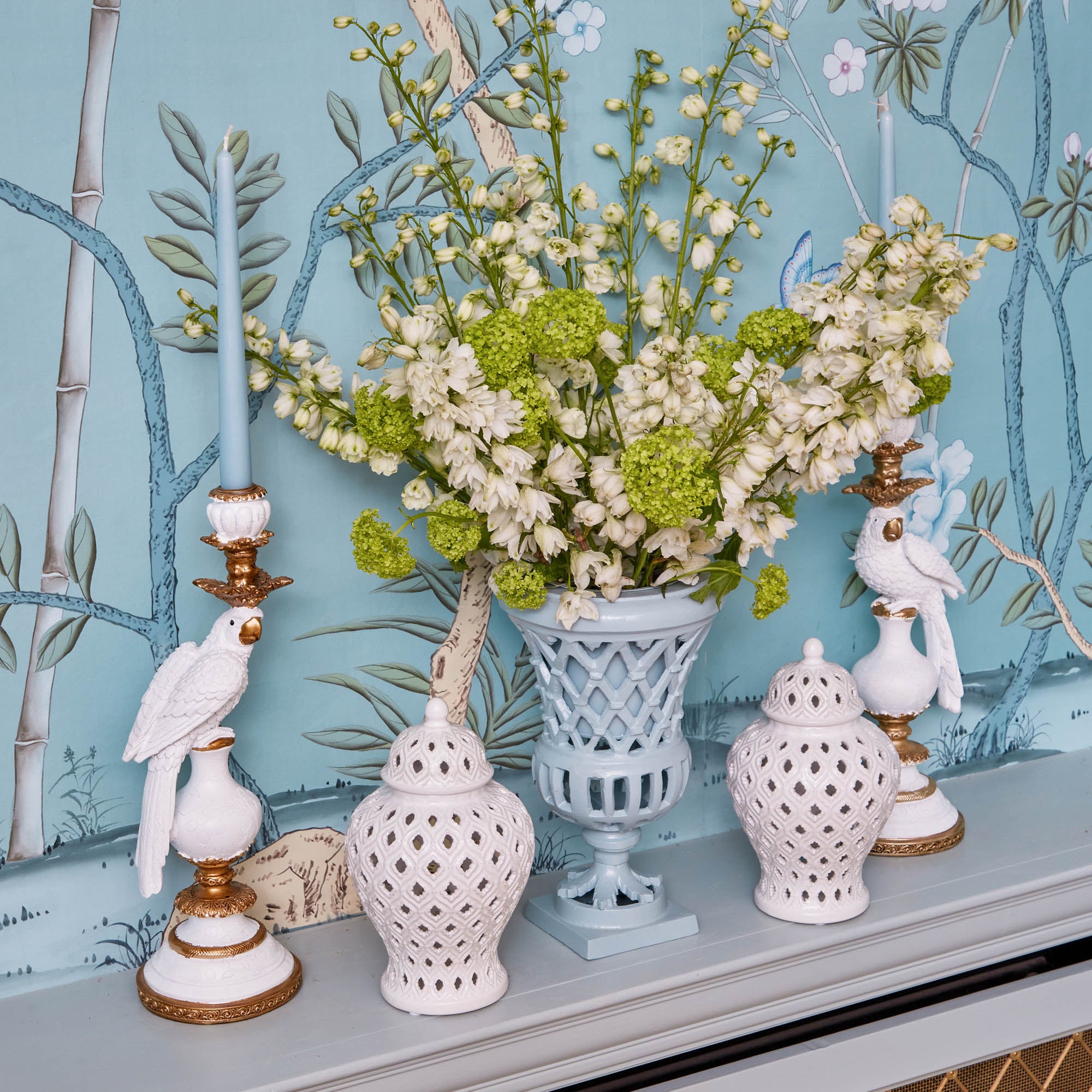 Small Adelaide Soft Blue Lattice Urn