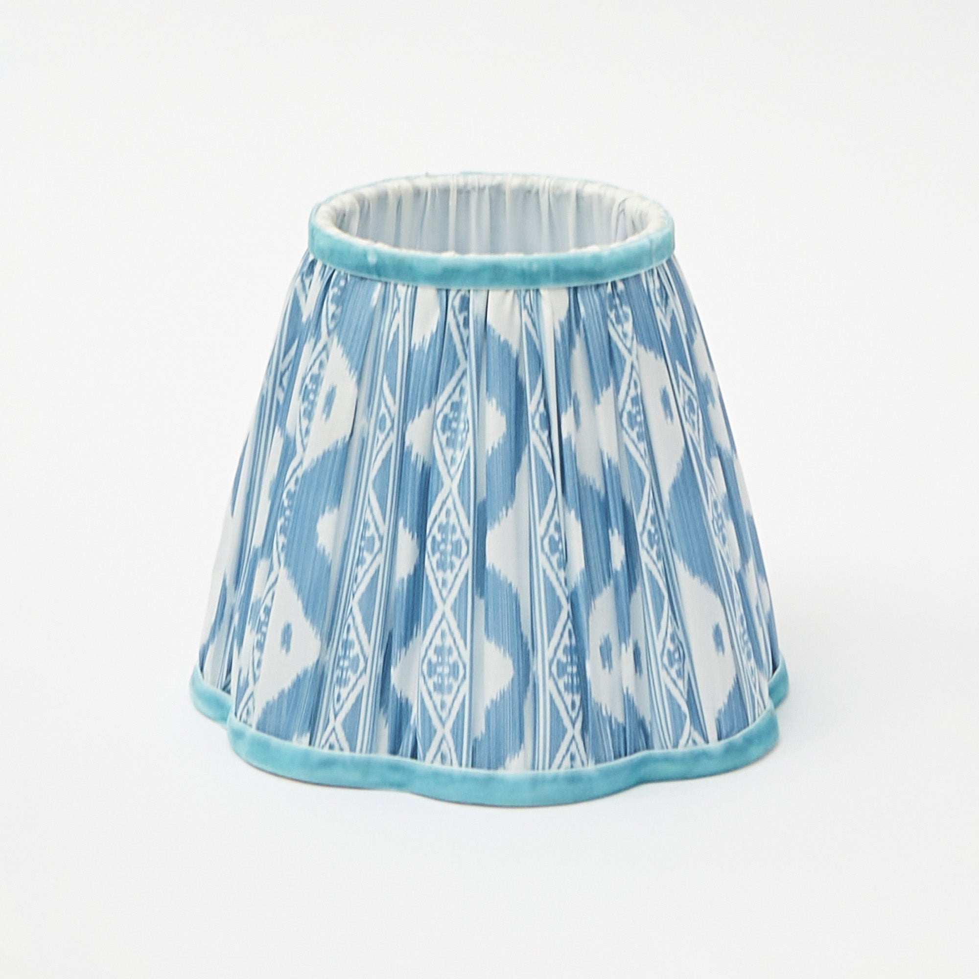 Rattan Ursula Rechargeable Lamp with Blue Ikat Shade (18cm)