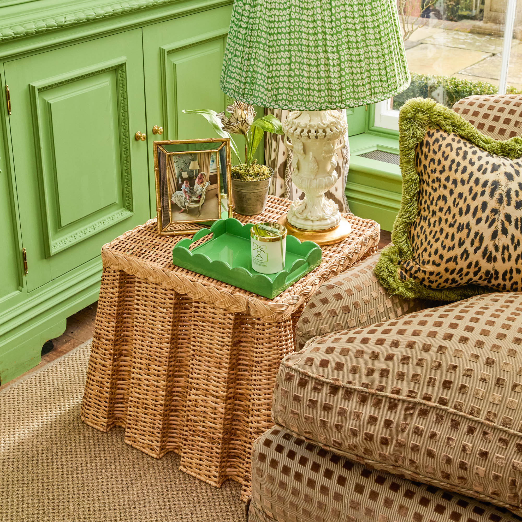 The Bettina Box Pleated Rattan Stool