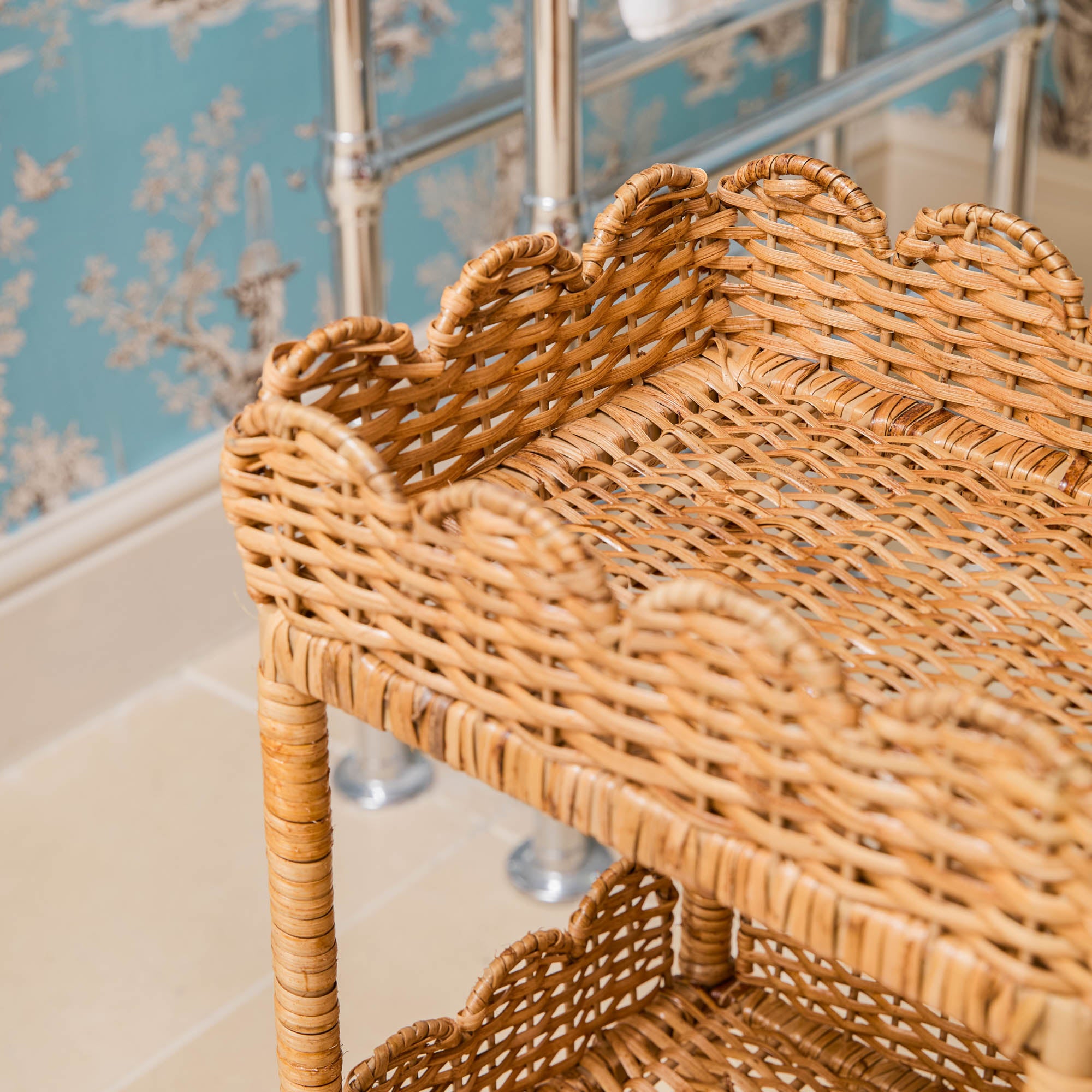 Scalloped Tiered Rattan Side Table