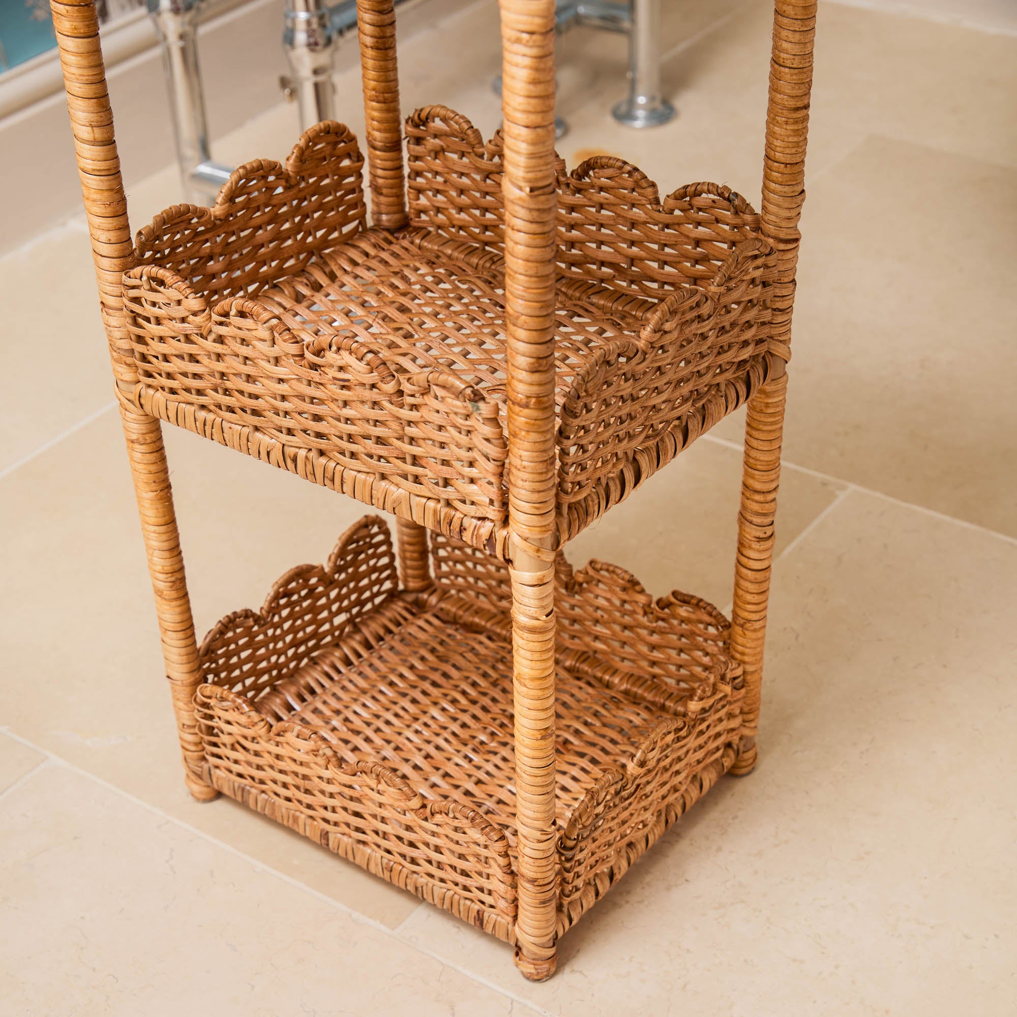 Scalloped Tiered Rattan Side Table