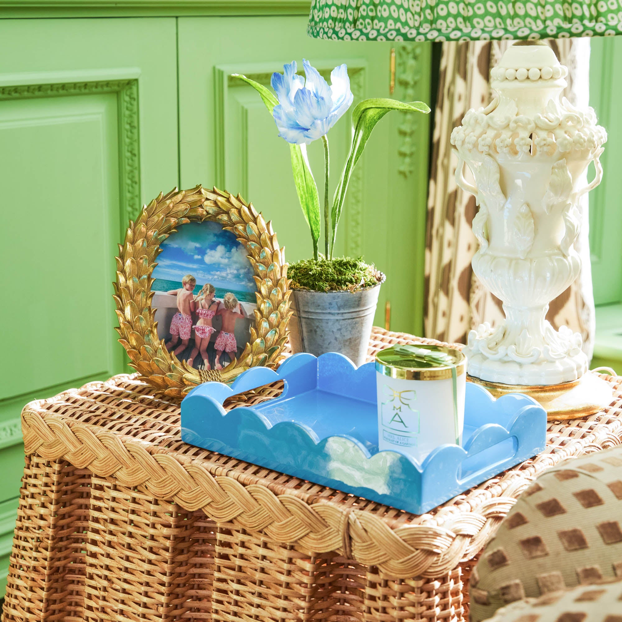 Small Blue Lacquer Scalloped Tray