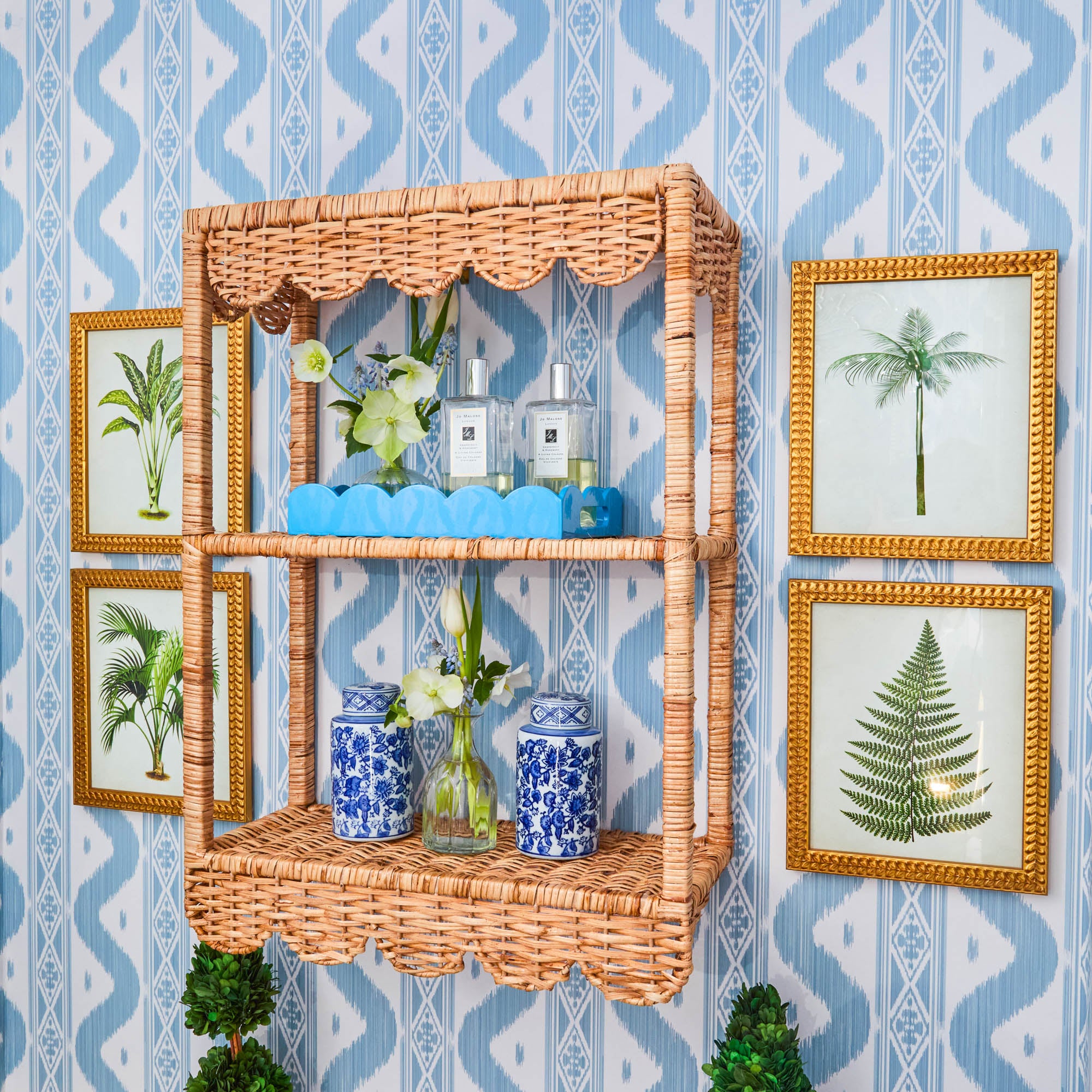 Scalloped Rattan Wall Mounted Shelf