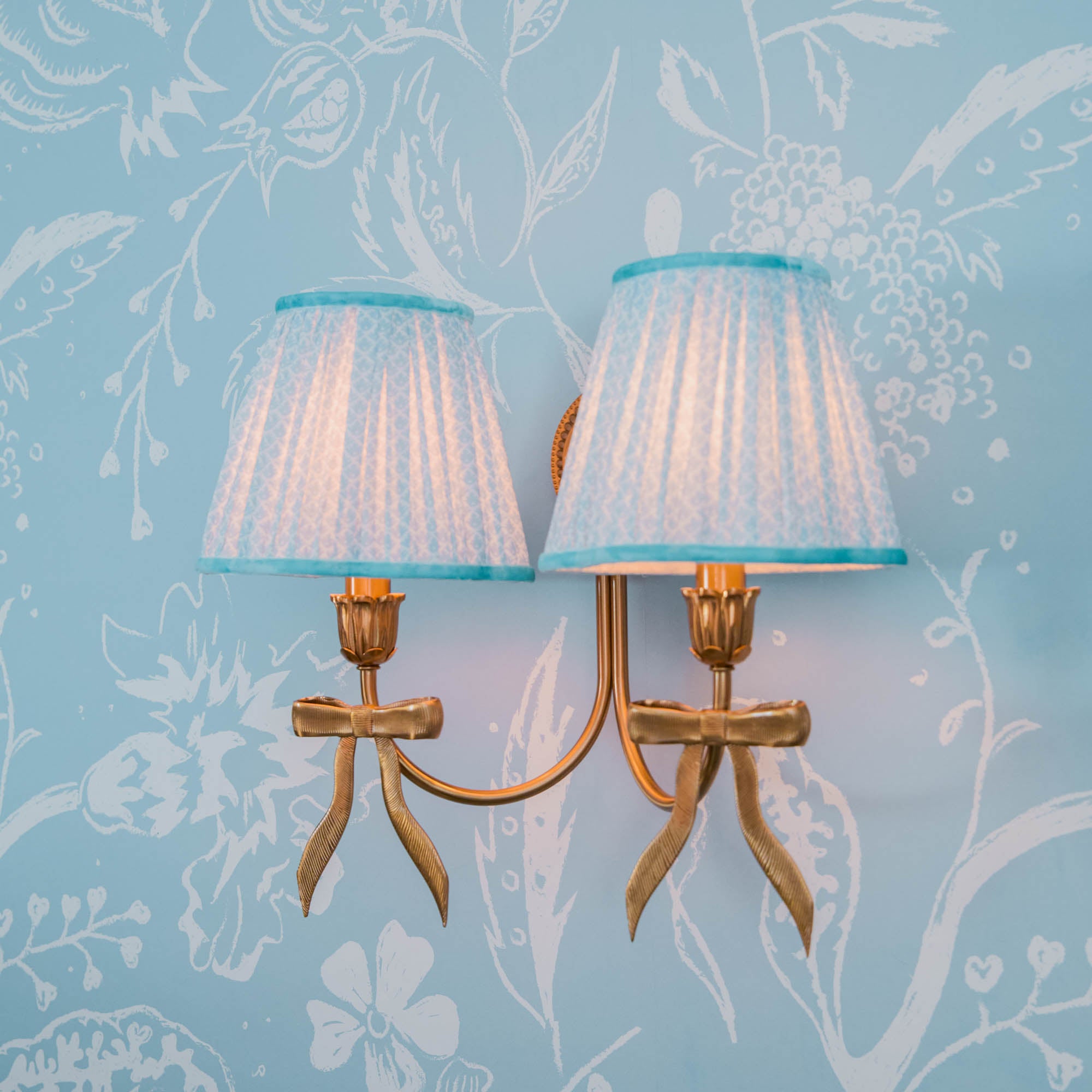 Marilyn Bow Rechargeable Double Wall Light with Blue Lotus Shades (18cm)