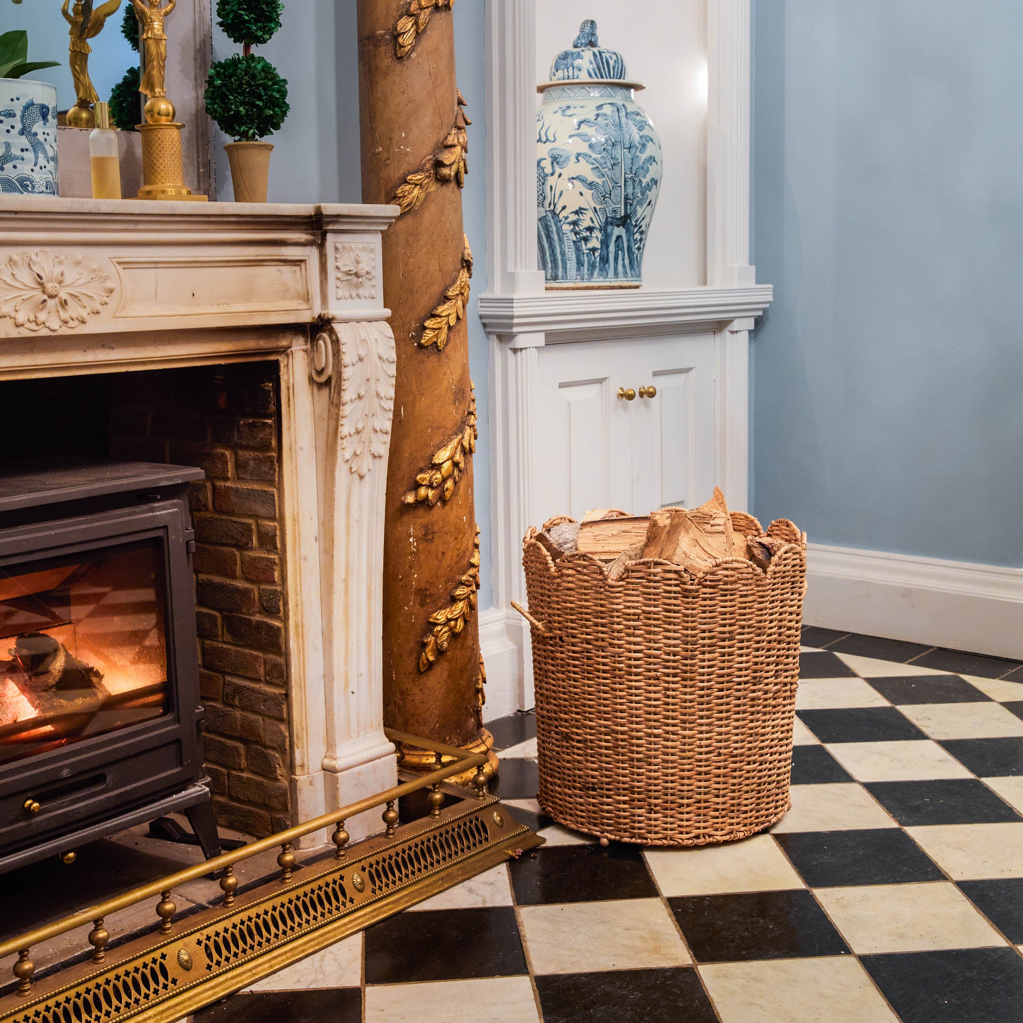 Scalloped Rattan Log Basket