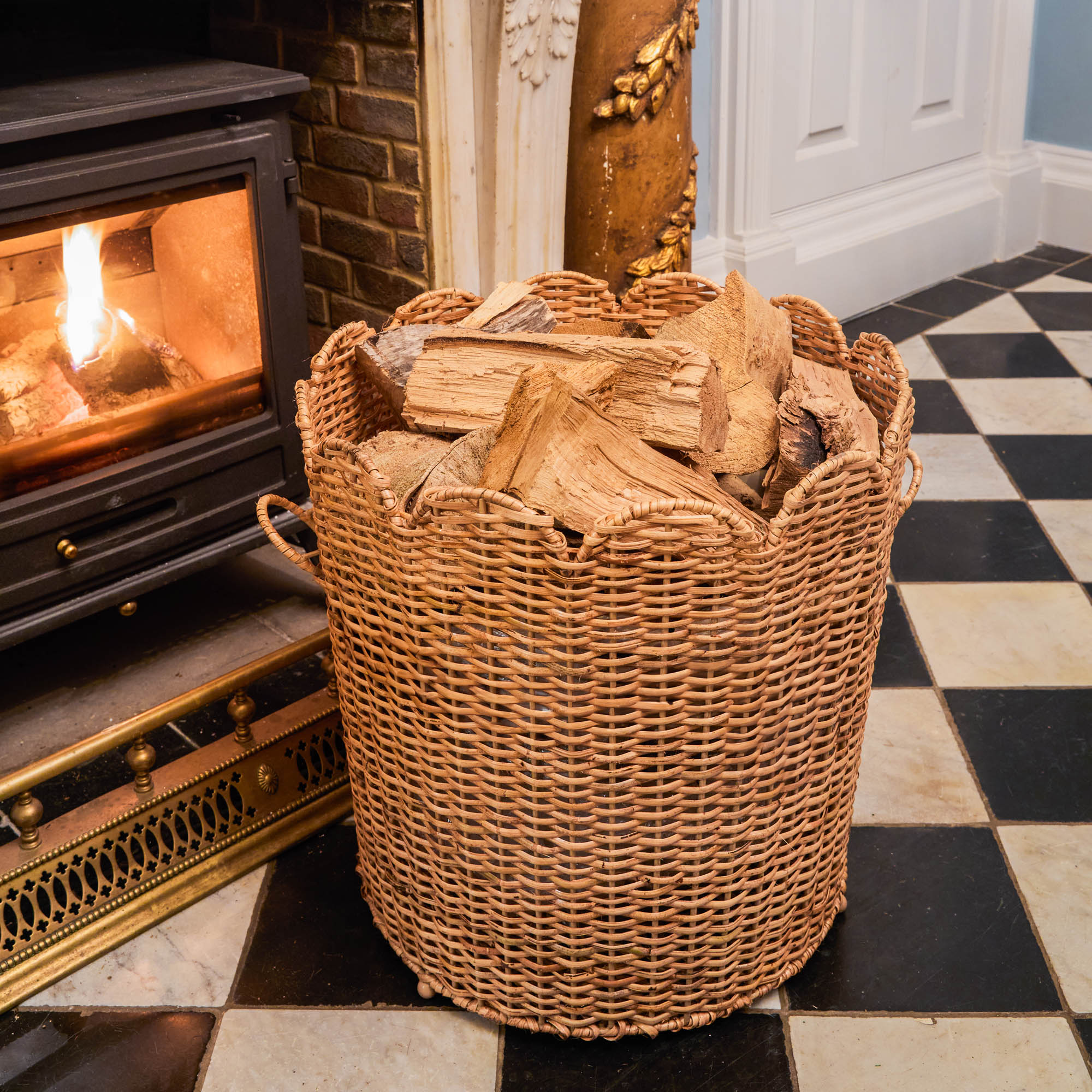 Scalloped Rattan Log Basket