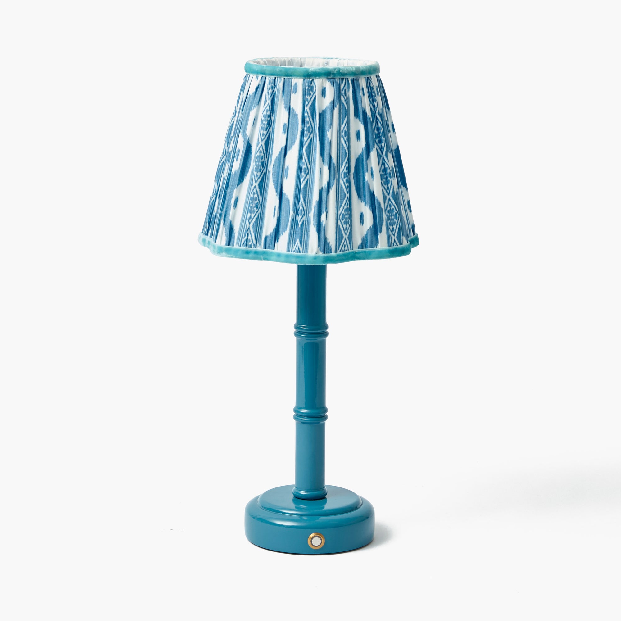 Blue Leonora Lacquer Rechargeable Lamp with Blue Ikat Shade (18cm)