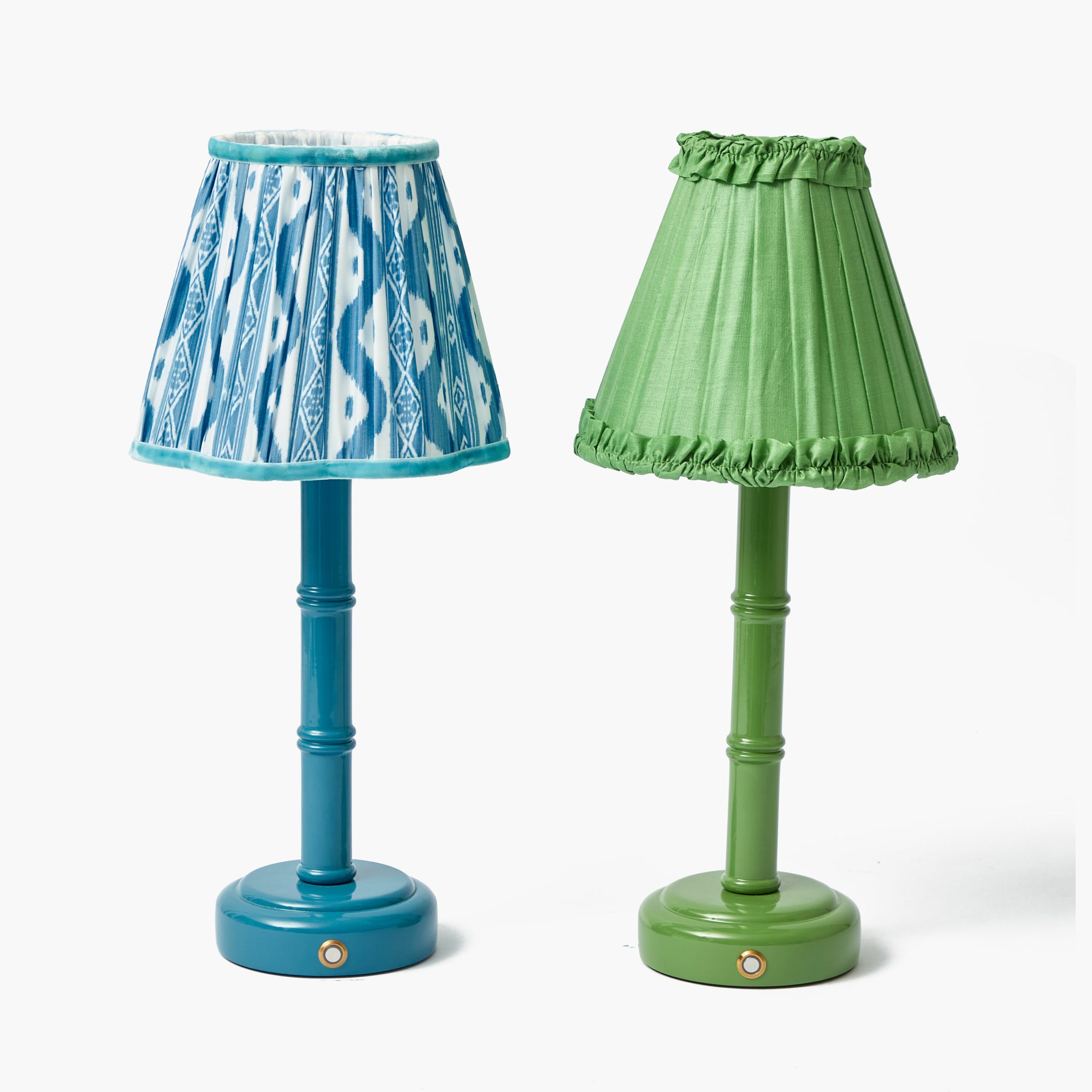 Green Leonora Lacquer Rechargeable Lamp with Green Frilled Silk Shade (18cm)