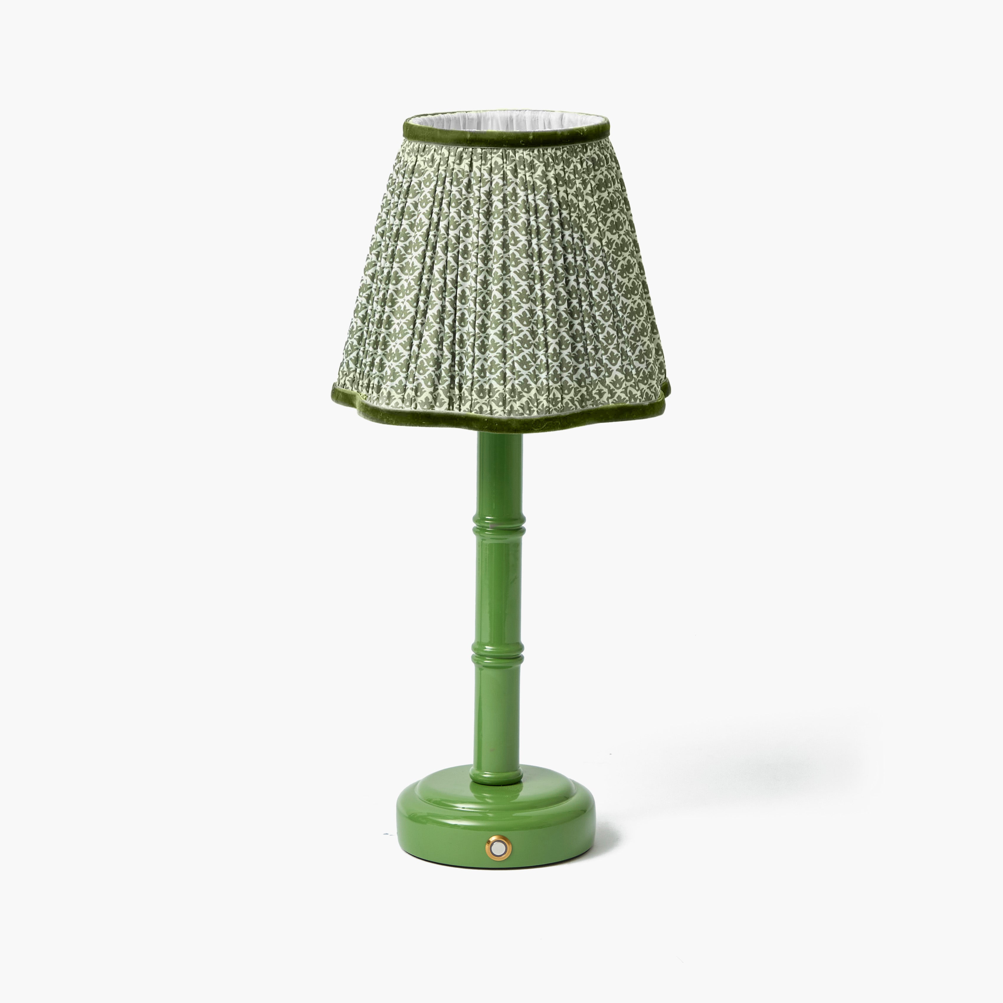 Green Leonora Lacquer Rechargeable Lamp with Olive Lotus Shade (18cm)