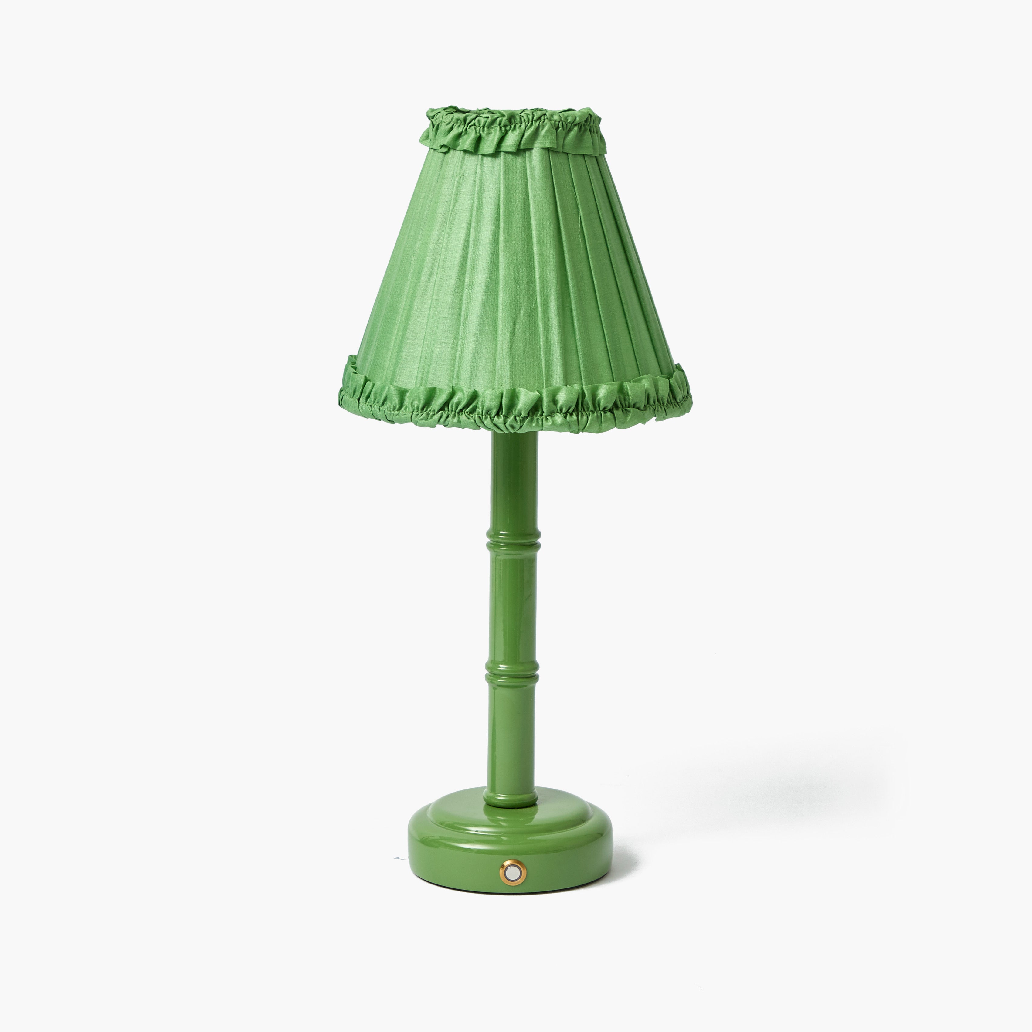 Green Leonora Lacquer Rechargeable Lamp with Green Frilled Silk Shade (18cm)