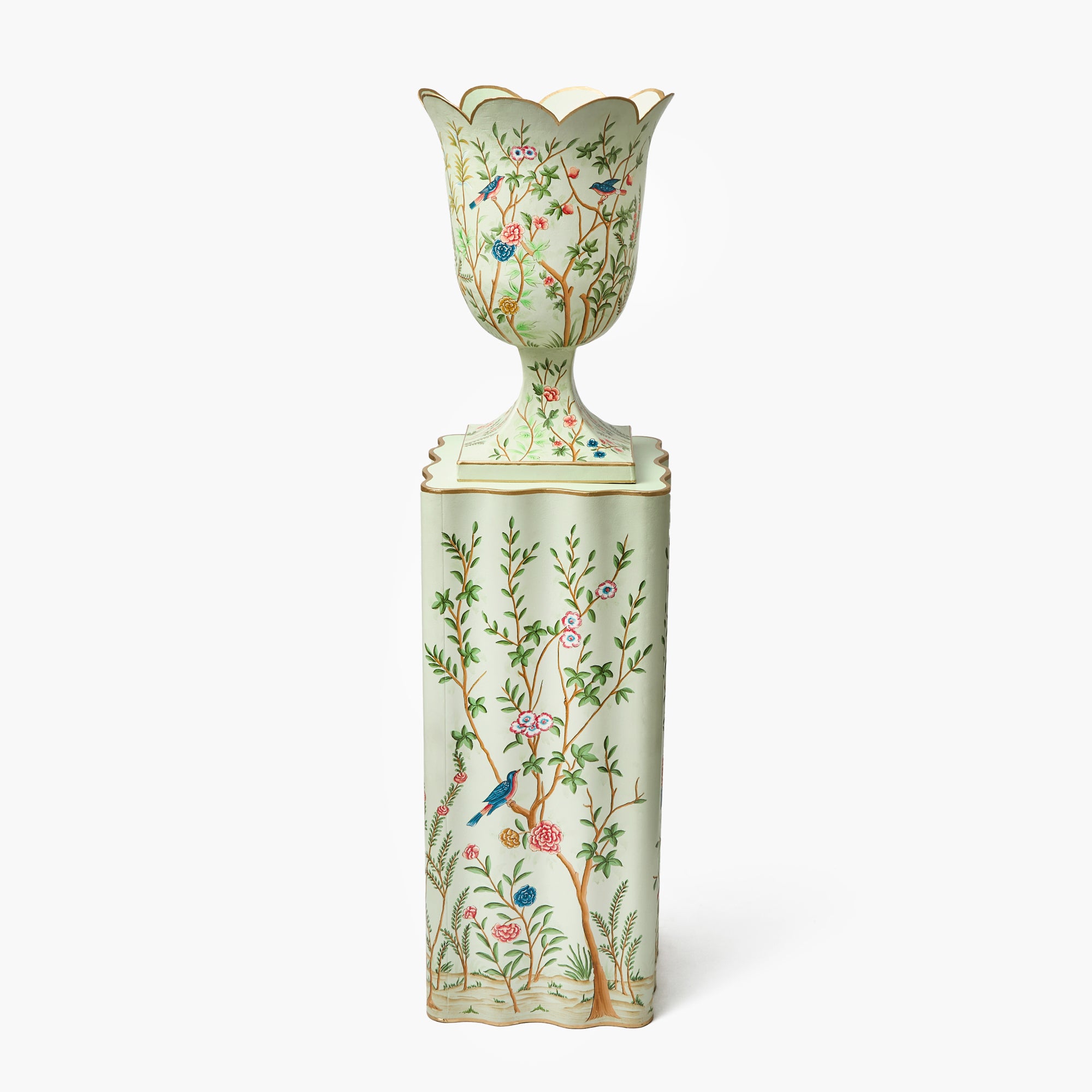 Chinoiserie Tole Urn & Pedestal