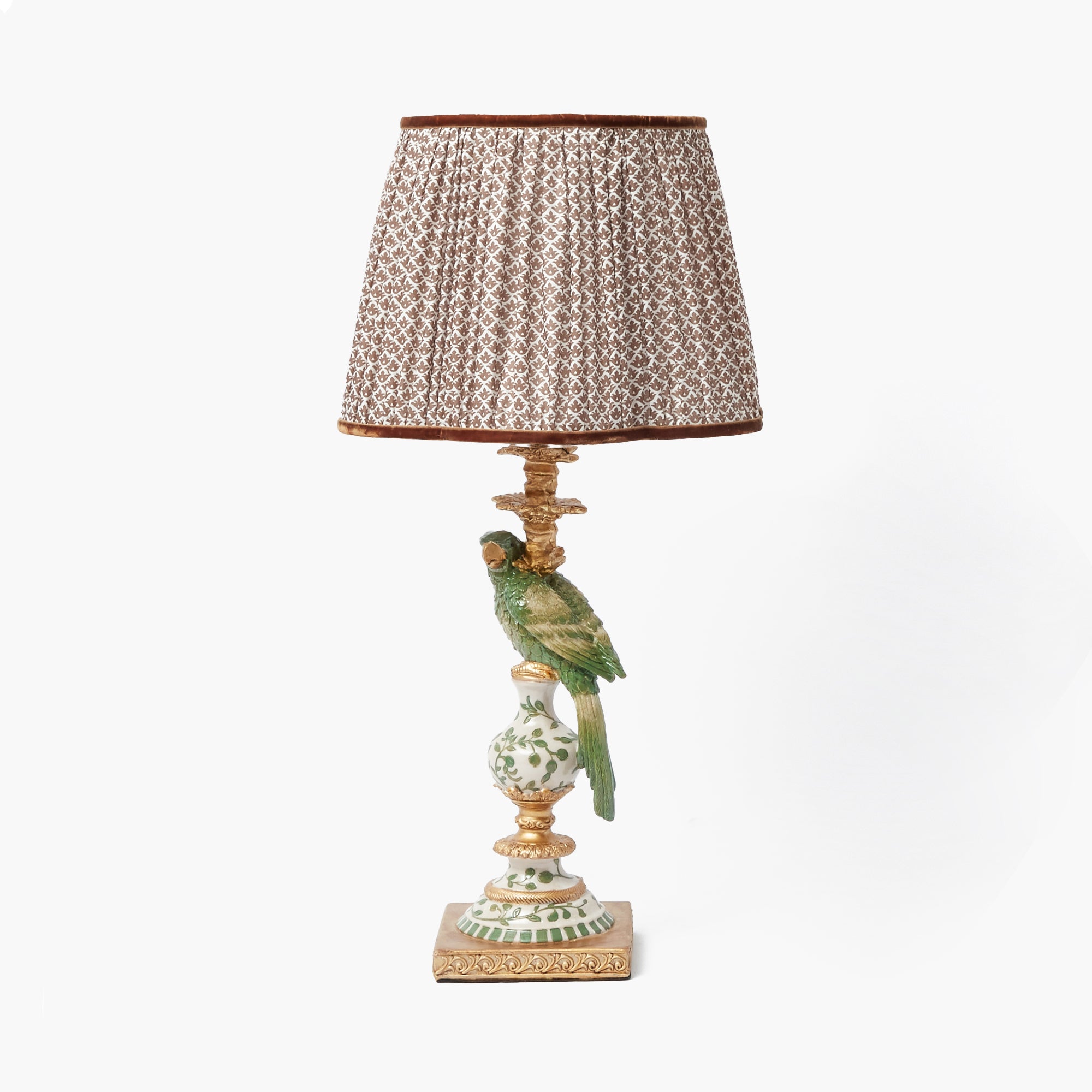 Olive Parrot Lamp with Chocolate Lotus Shade (30cm)