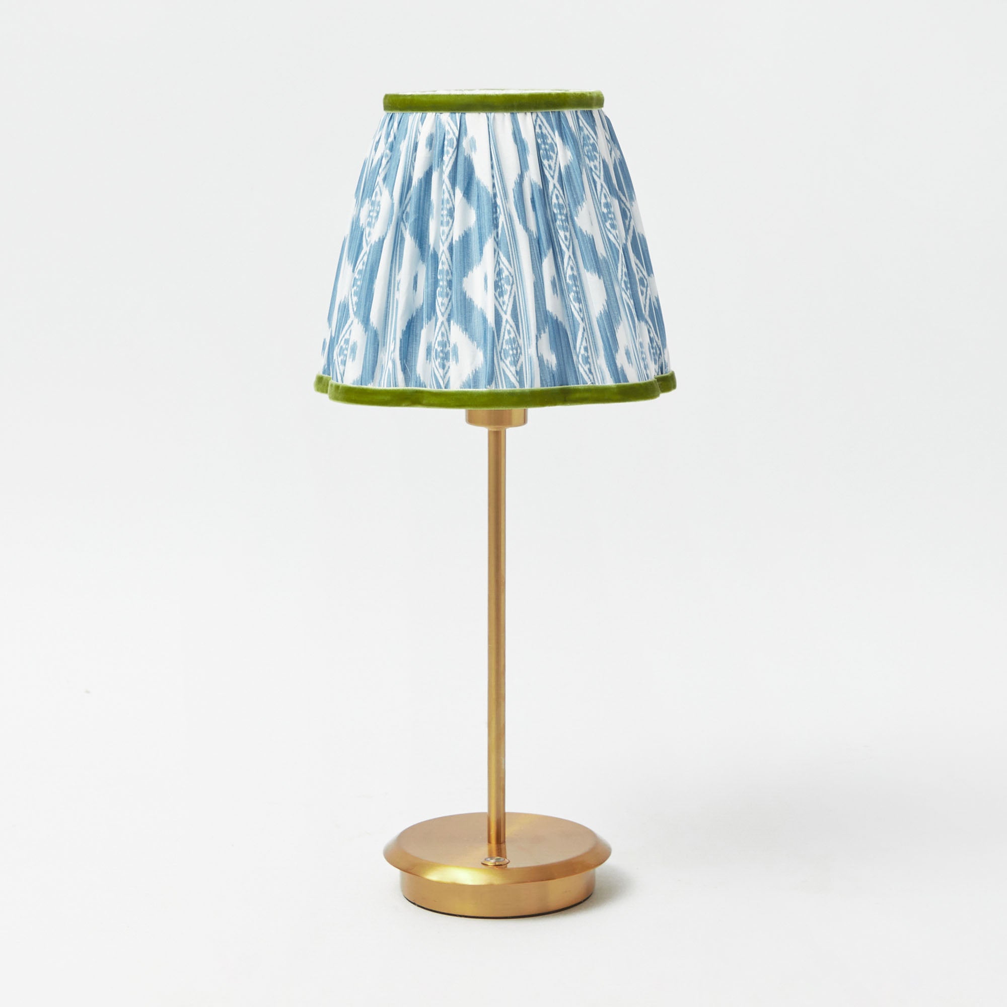 Tall Rechargeable Table Lamp with Blue & Green Ikat Shade (18cm)