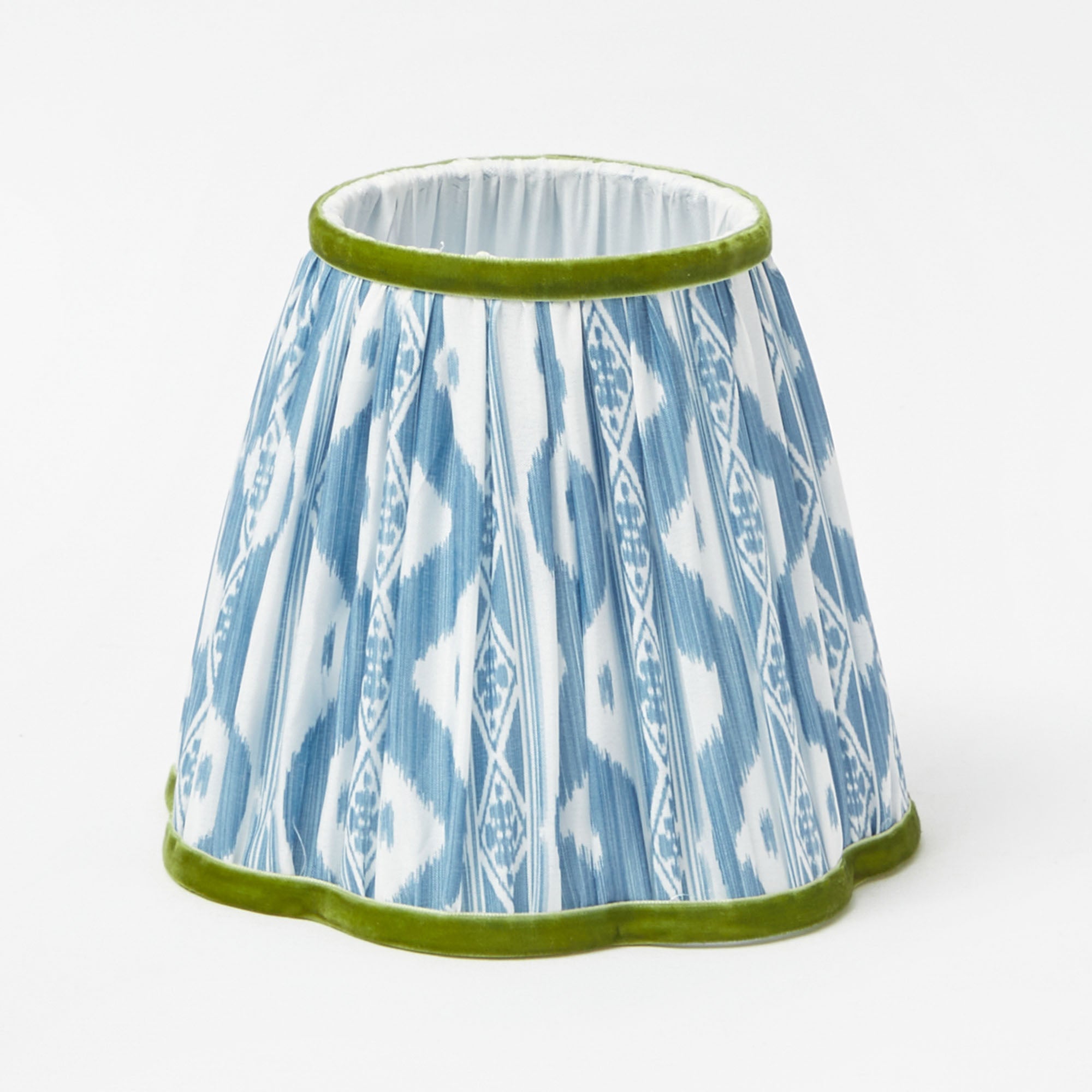 Rattan Bardot Rechargeable Lamp with Blue & Green Ikat Shade (18cm)