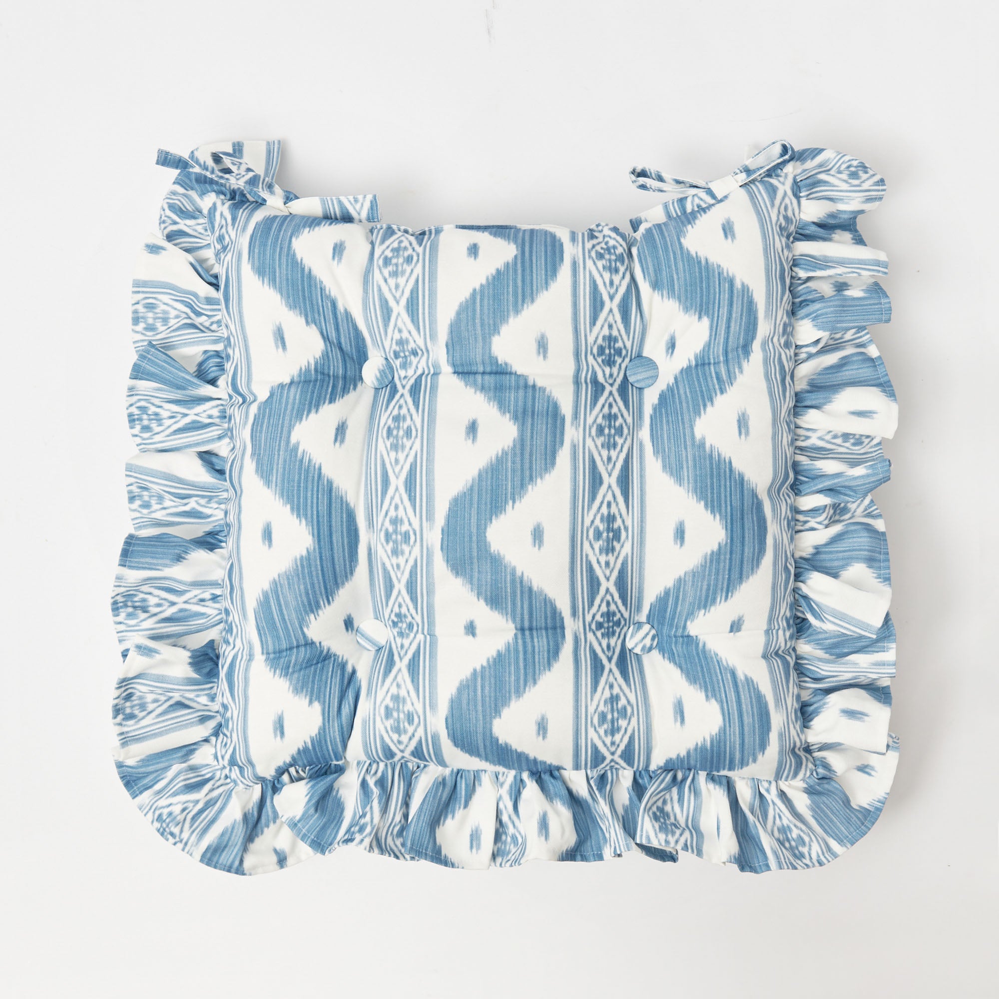 Frilled Blue Ikat Seat Pad Cushion