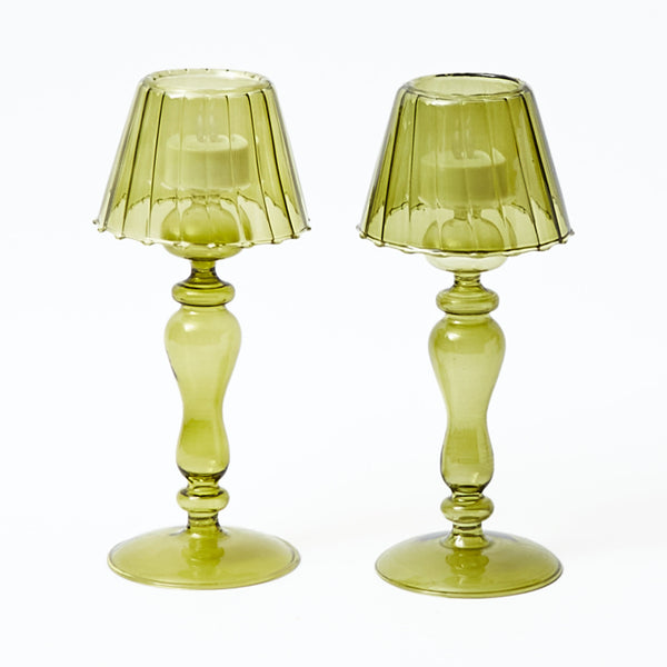 Olive Glass Lantern Tea Light Holder (Pair) - 24 cm– Mrs. Alice