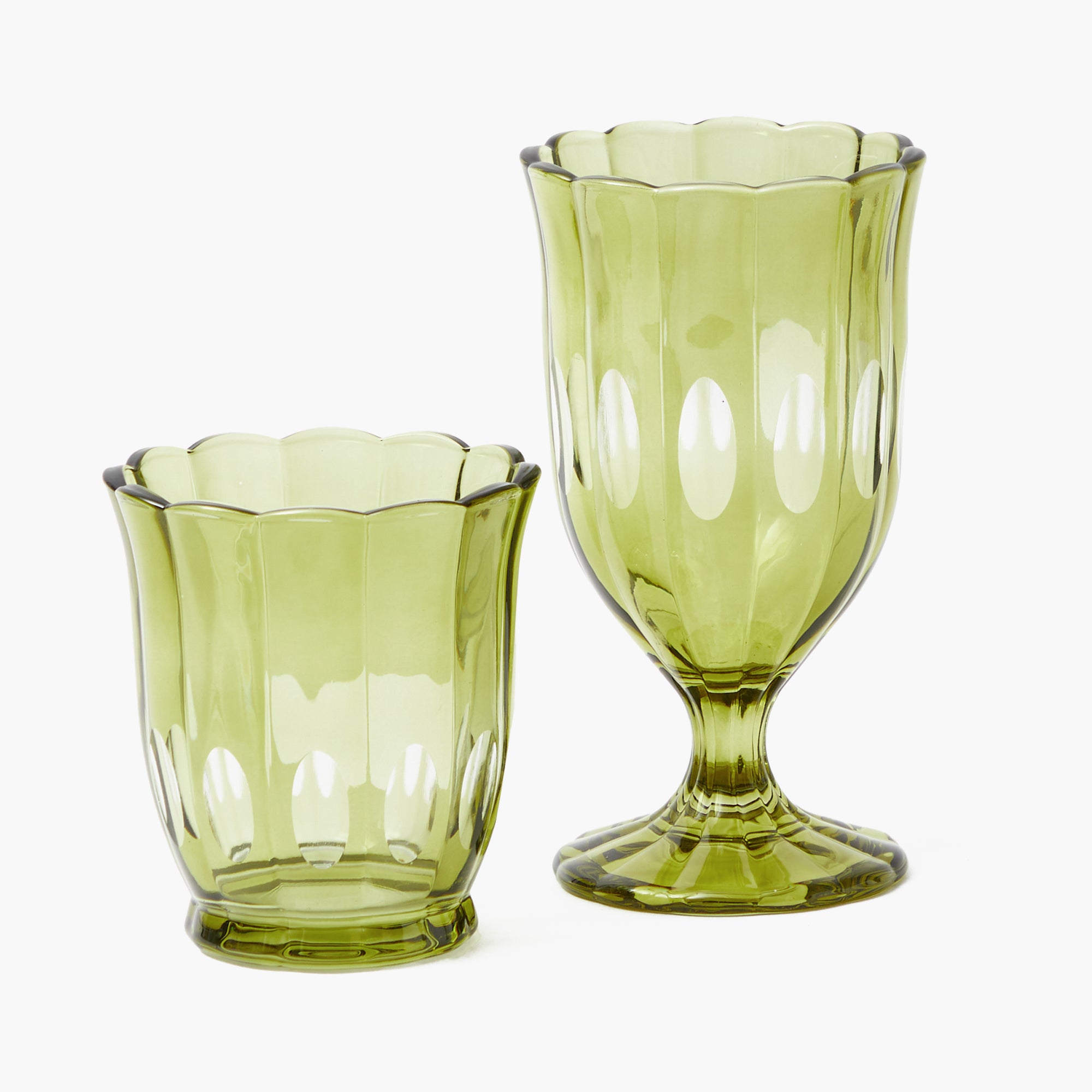 Olive Scalloped Glassware (Set of 12)