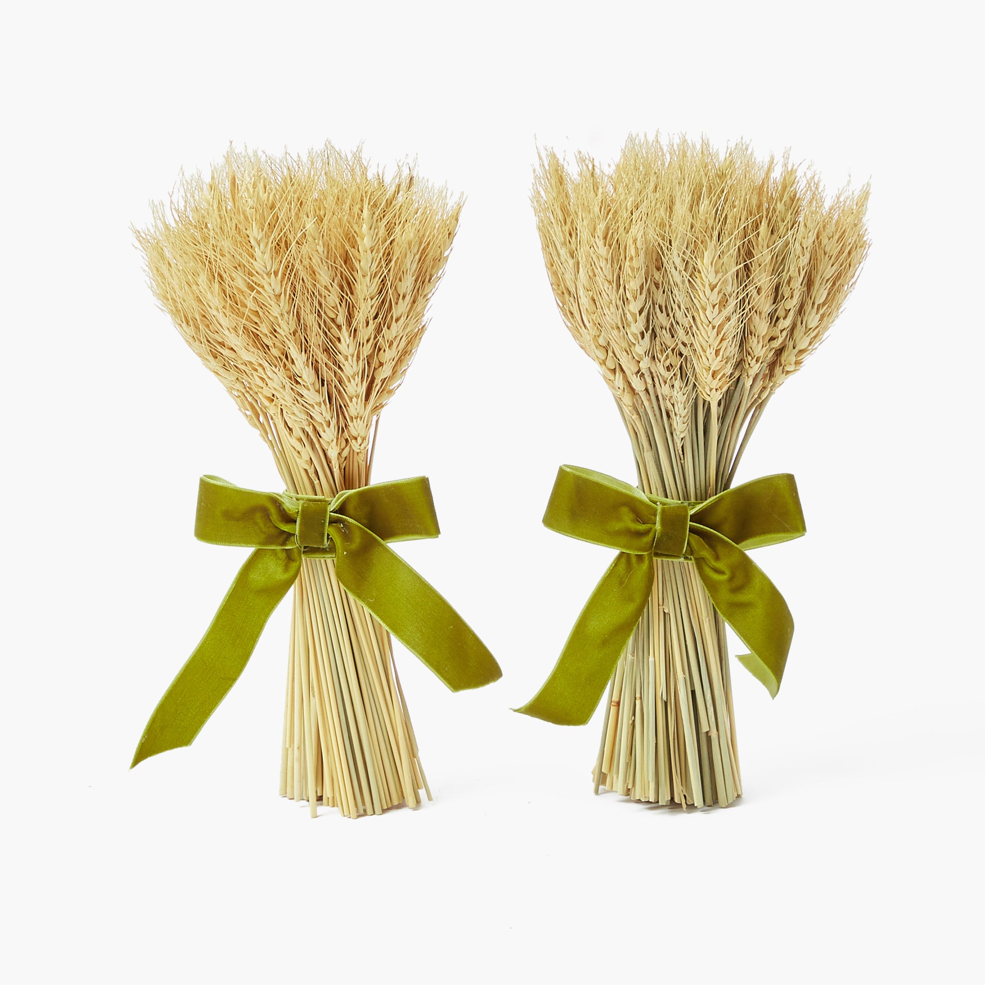 Tall Wheat Sheaf with Green Velvet Bow (Pair)