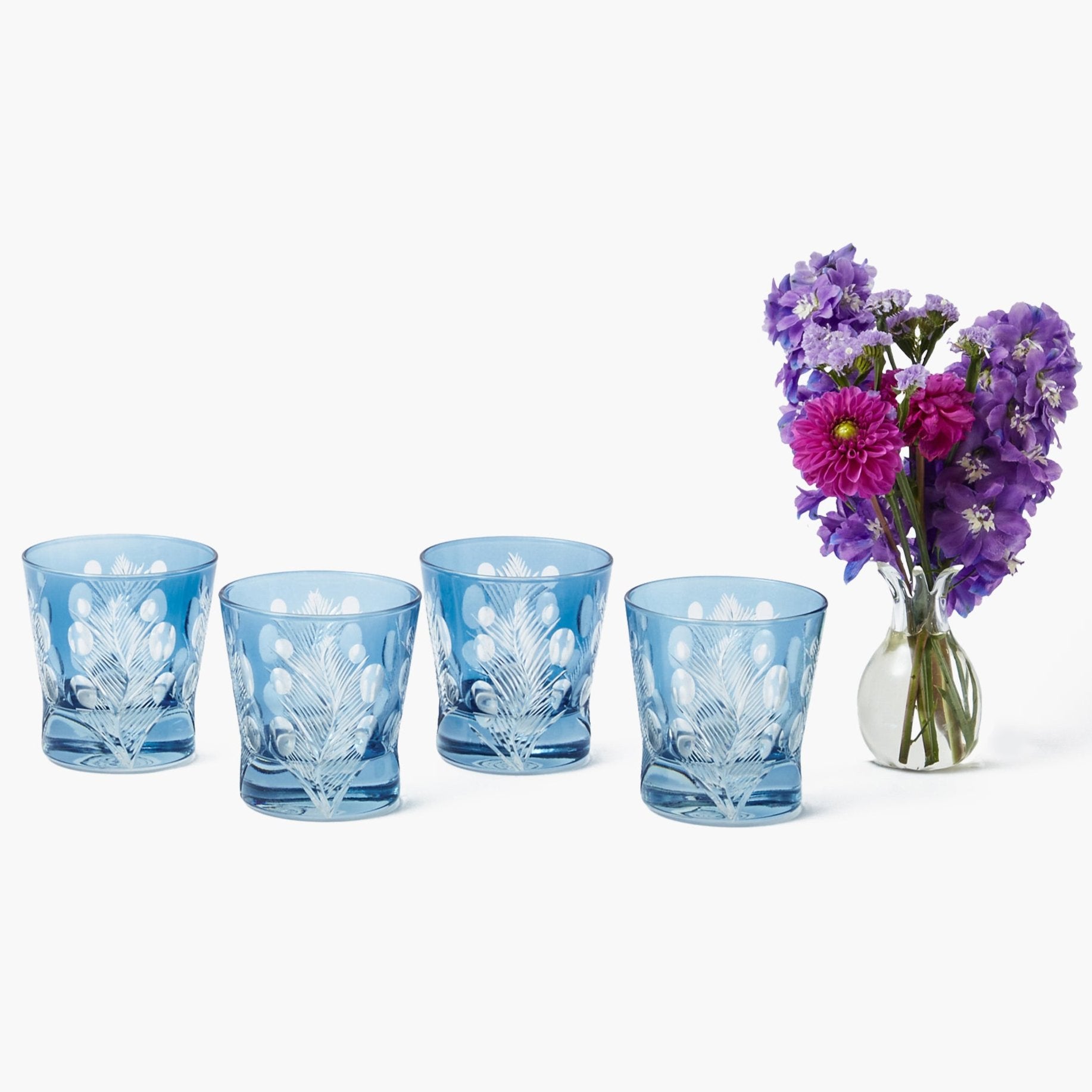 Blue Fern Engraved Water Glasses (Set of 4)