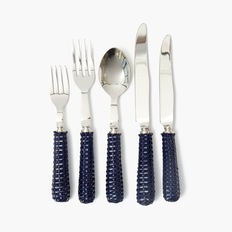 Navy Rattan Cutlery (5 piece)