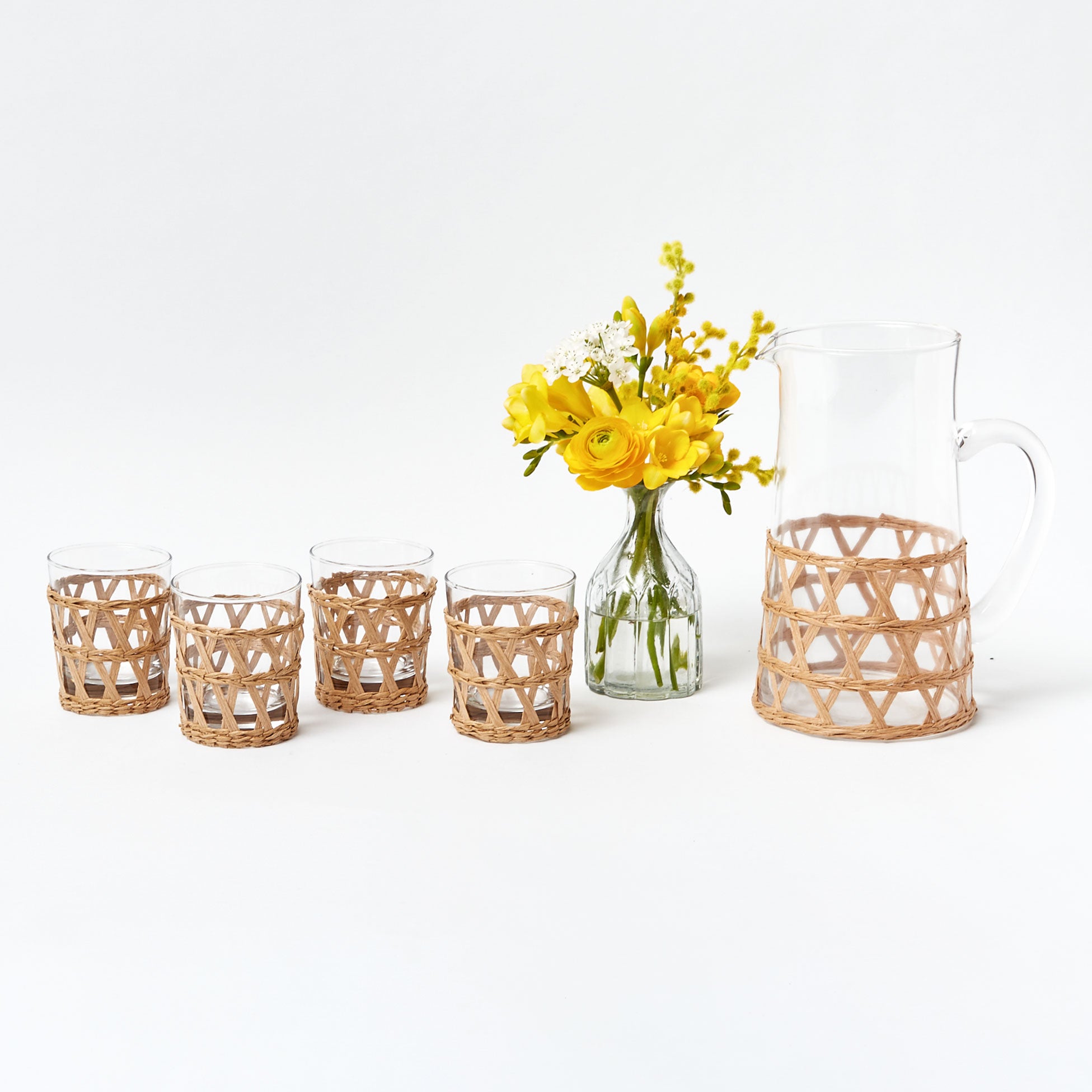 Raffia Water Glasses & Jug Set