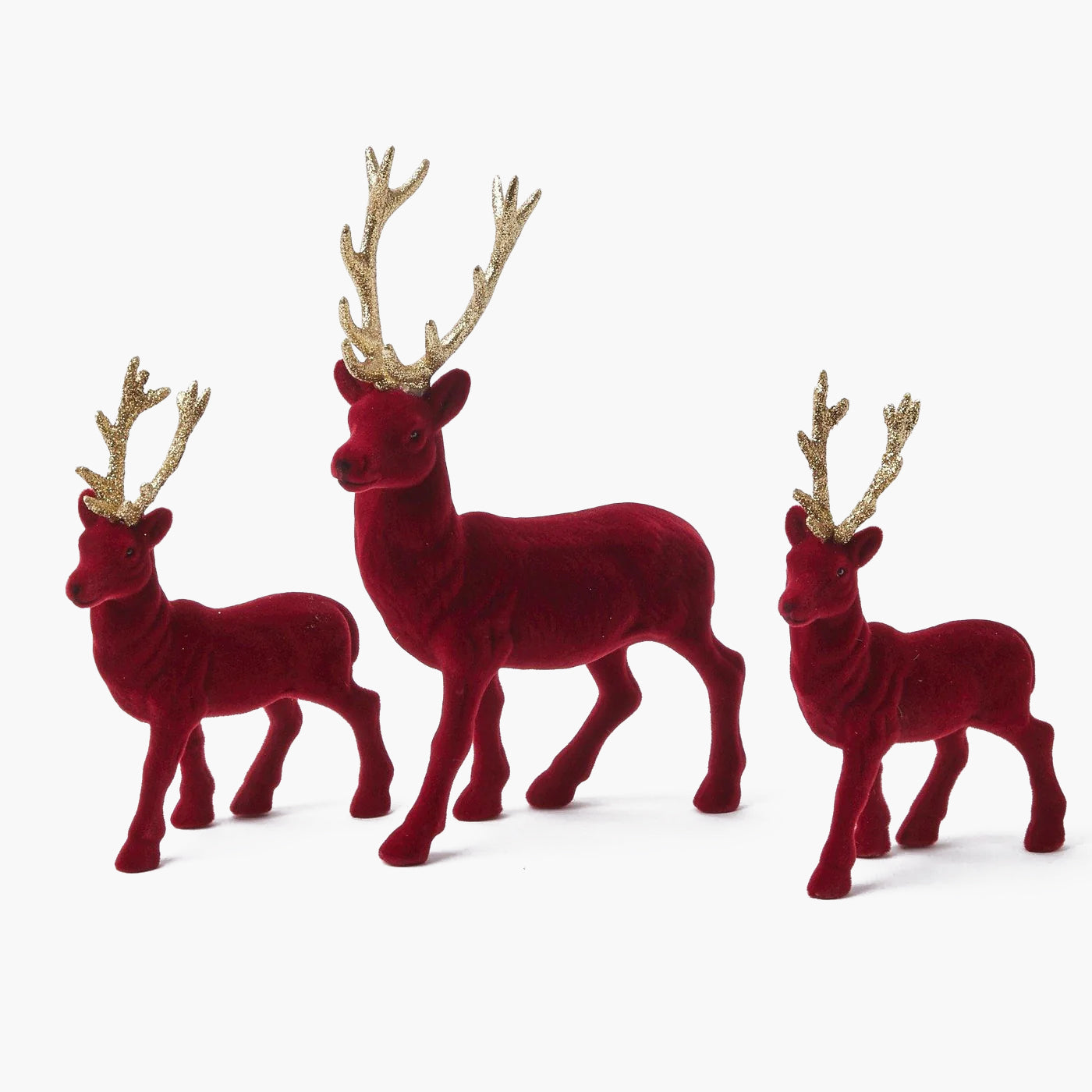 Flocked Burgundy Reindeer Family