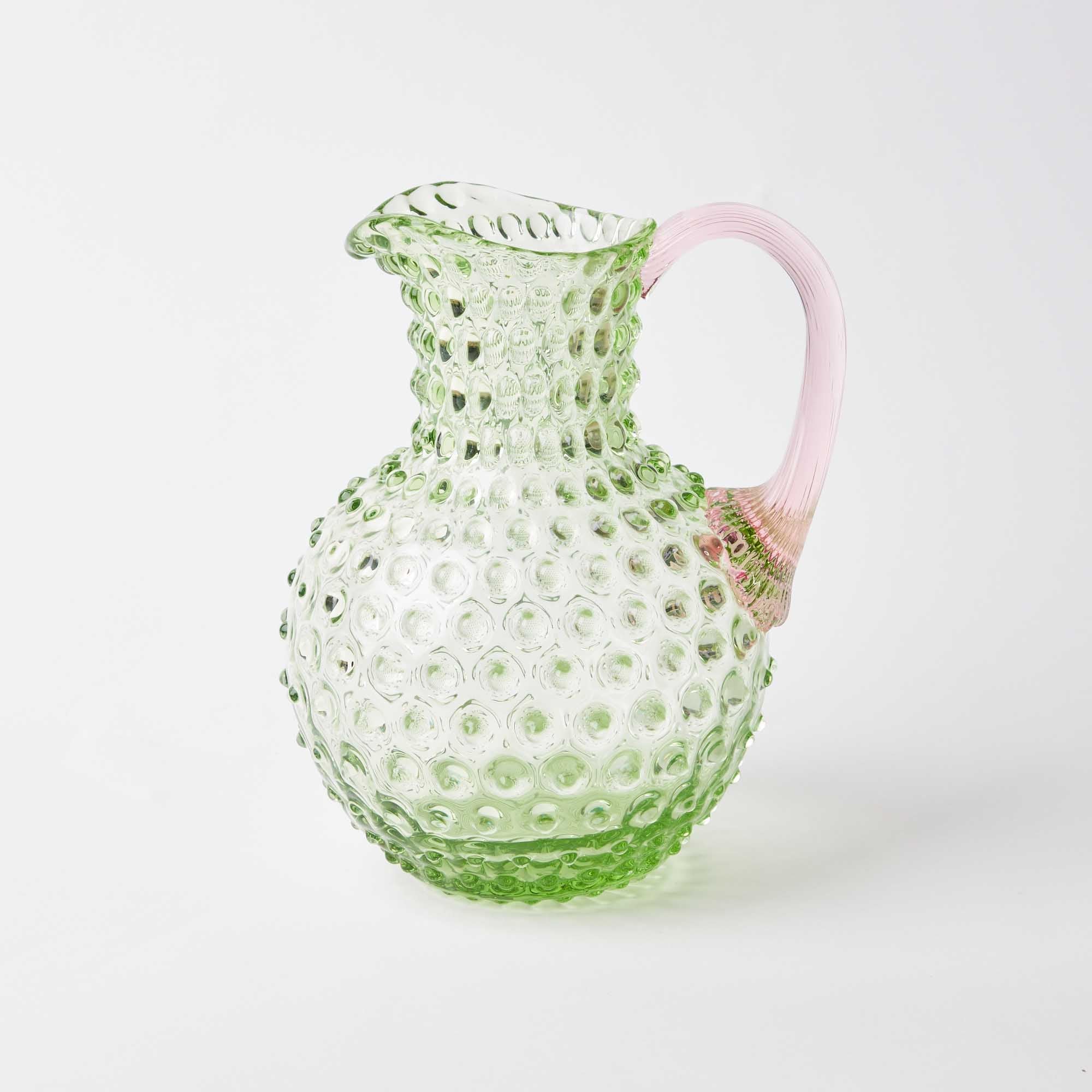 Emerald Hobnail Jug & Rose Handle