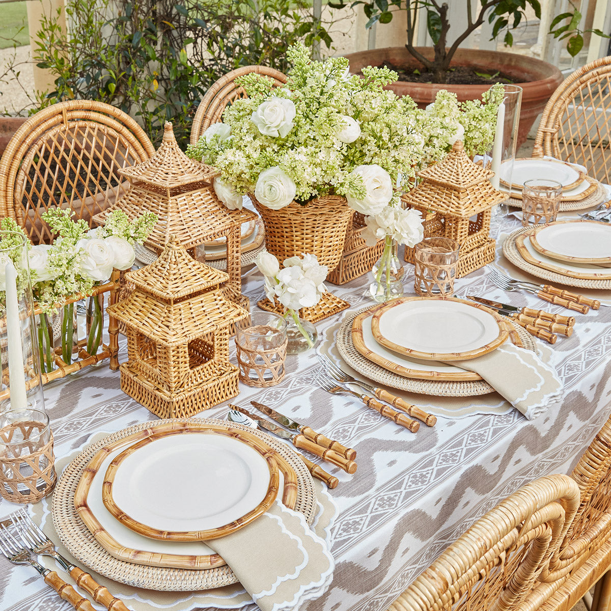 Putty Ikat Tablecloth: Timeless sophistication for dining.