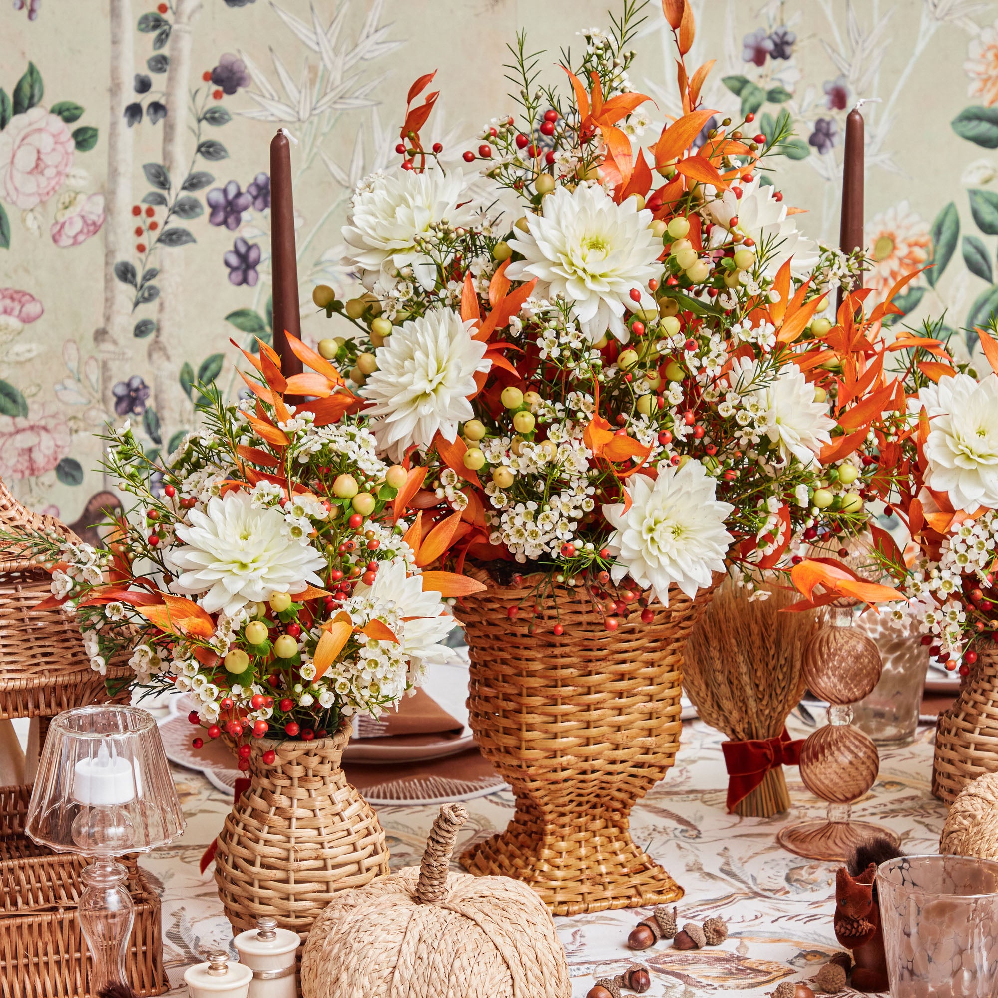 Rattan vase set featuring both pagoda and urn styles for eclectic decor.