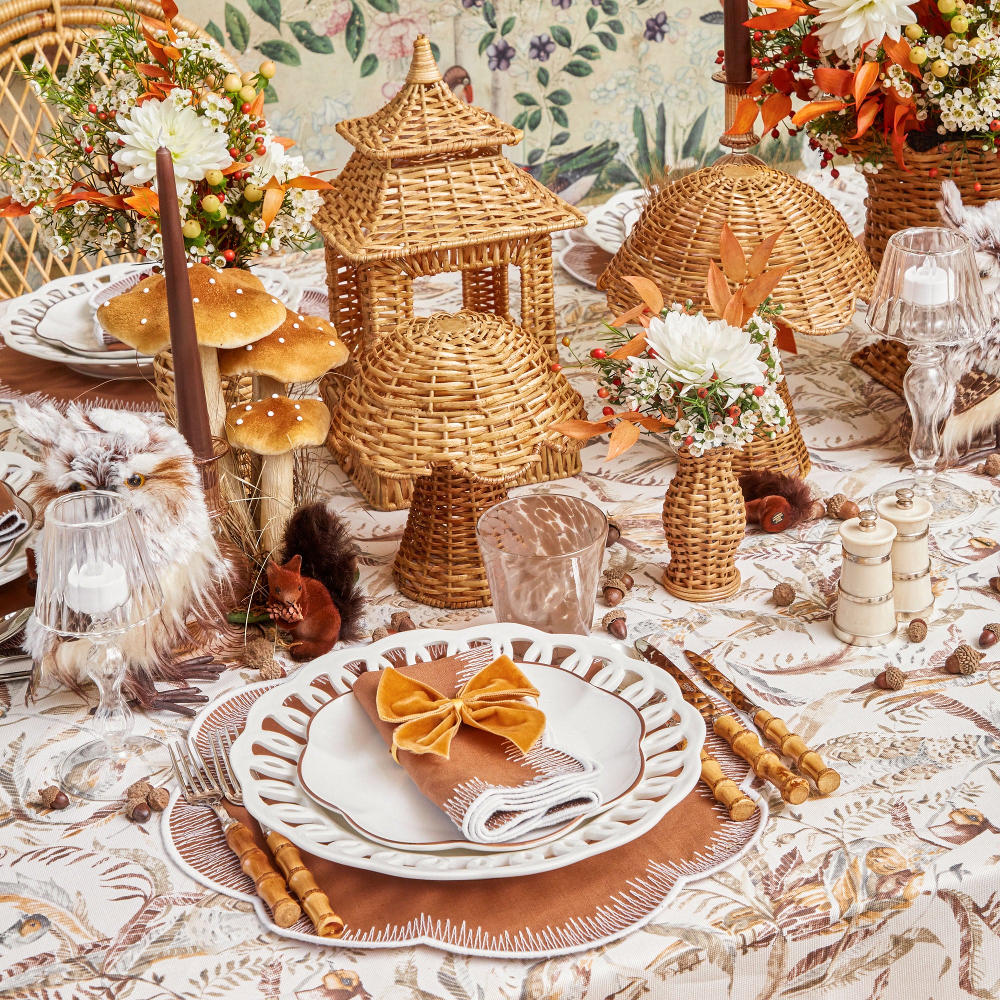 Experience woodland whimsy with the Natural Rattan Mushroom Family.