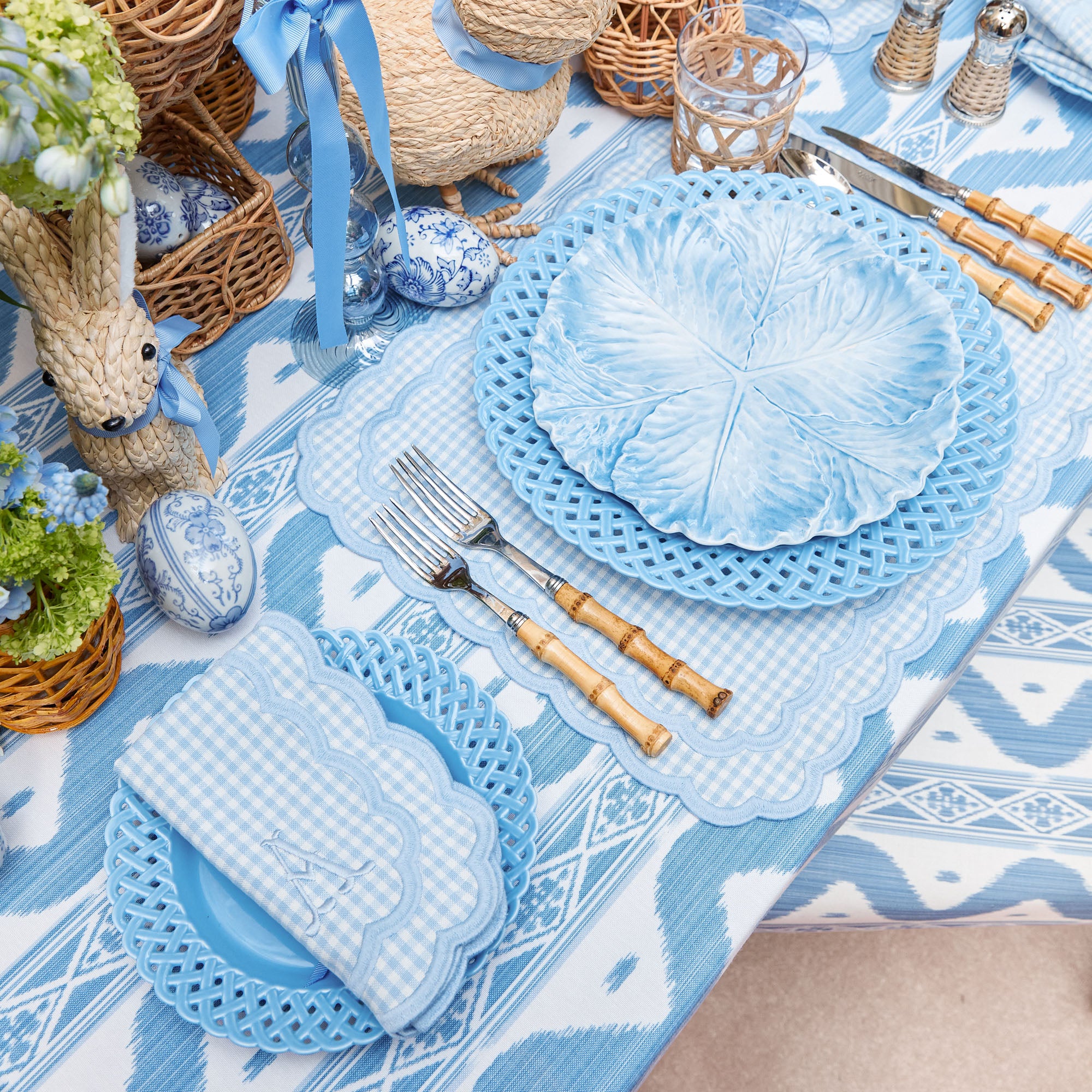 Isla Blue Gingham Placemats & Napkins  (Set of 4)