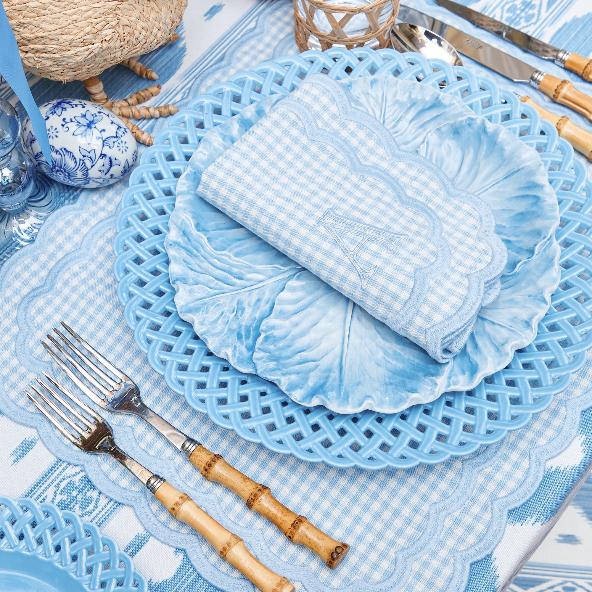 Isla Blue Gingham Placemats & Napkins  (Set of 4)