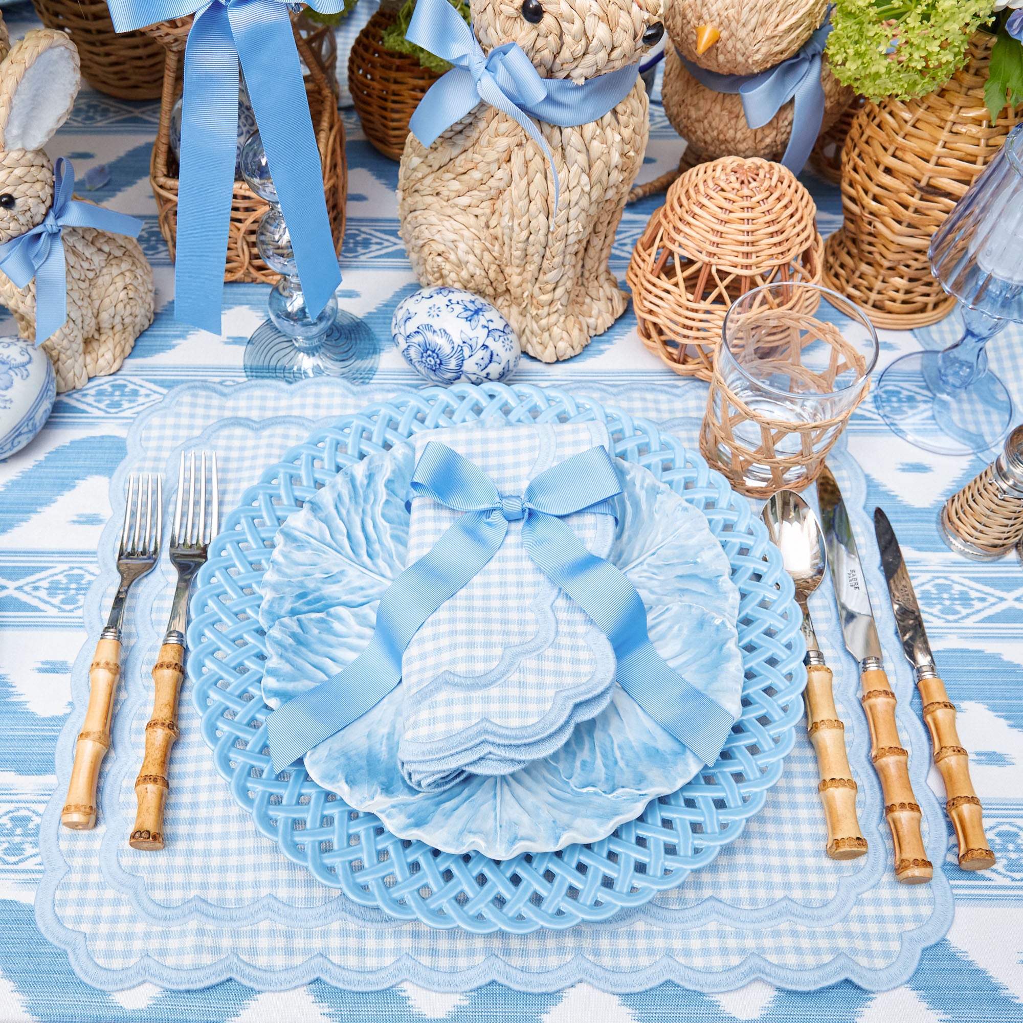 Isla Blue Gingham Placemats & Napkins  (Set of 4)