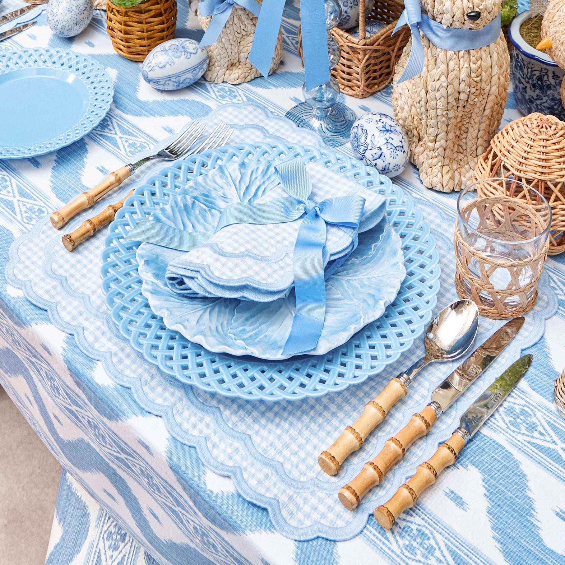 Isla Blue Gingham Placemats & Napkins  (Set of 4)