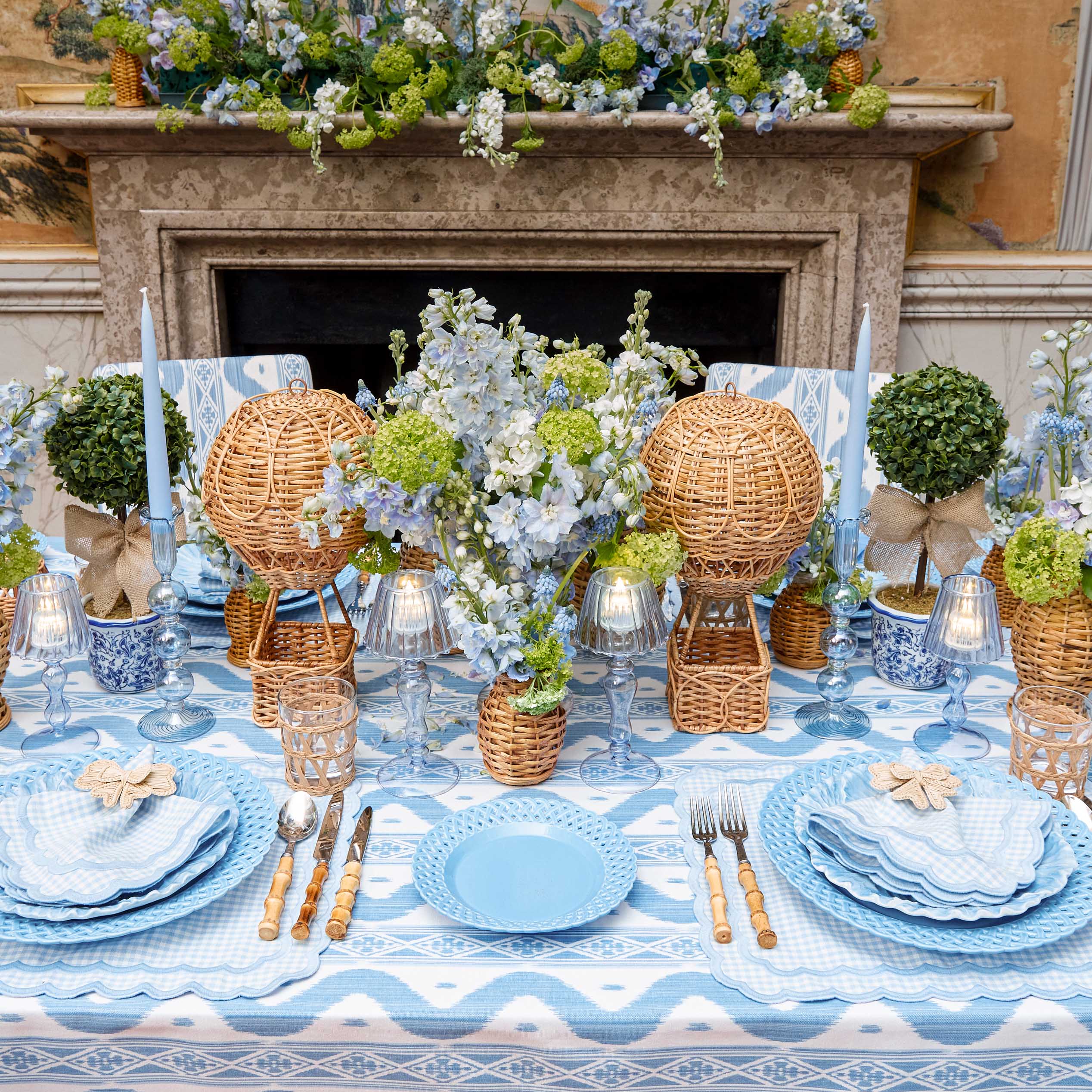 Isla Blue Gingham Placemats & Napkins  (Set of 4)