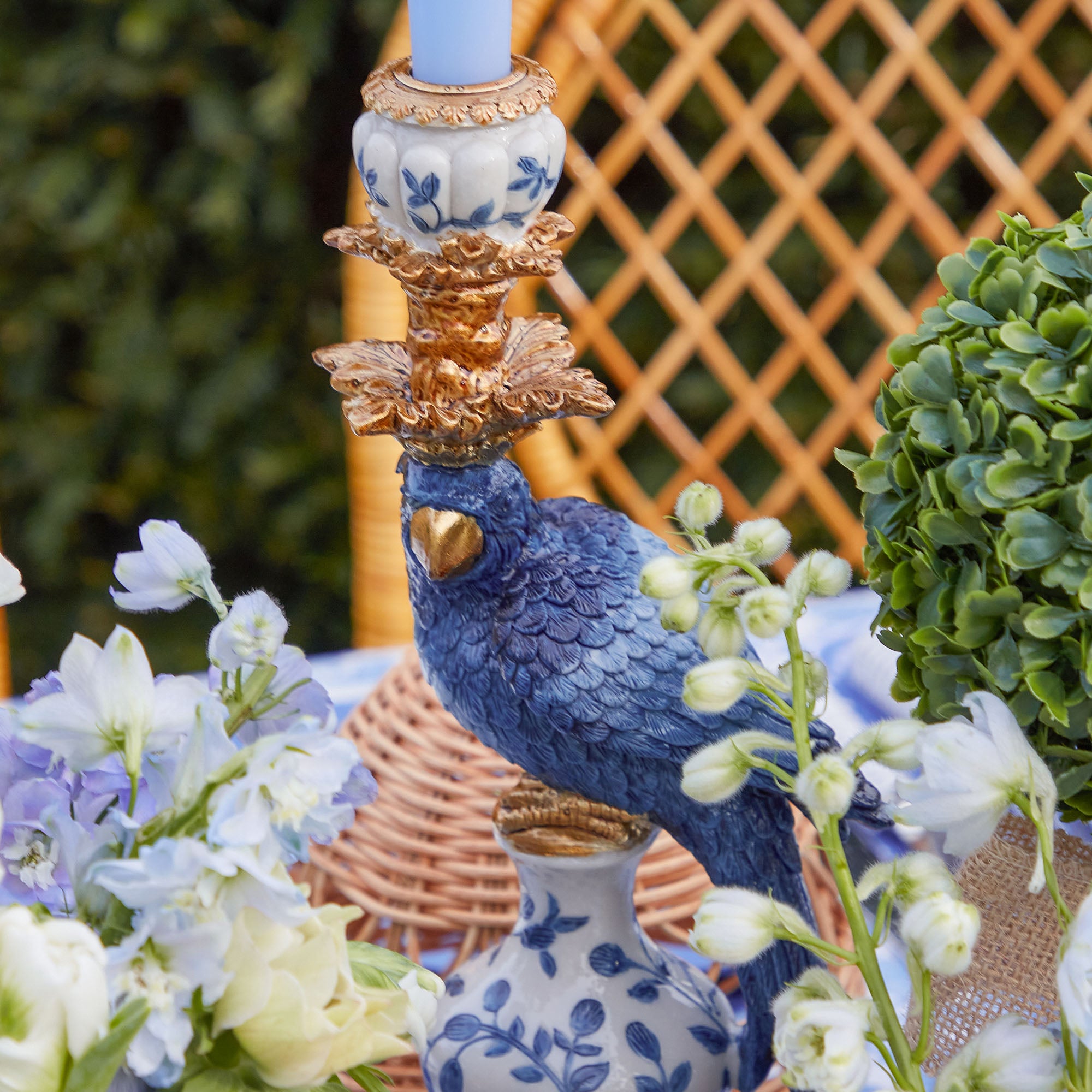 Blue Parrot Candle Holder (Pair)