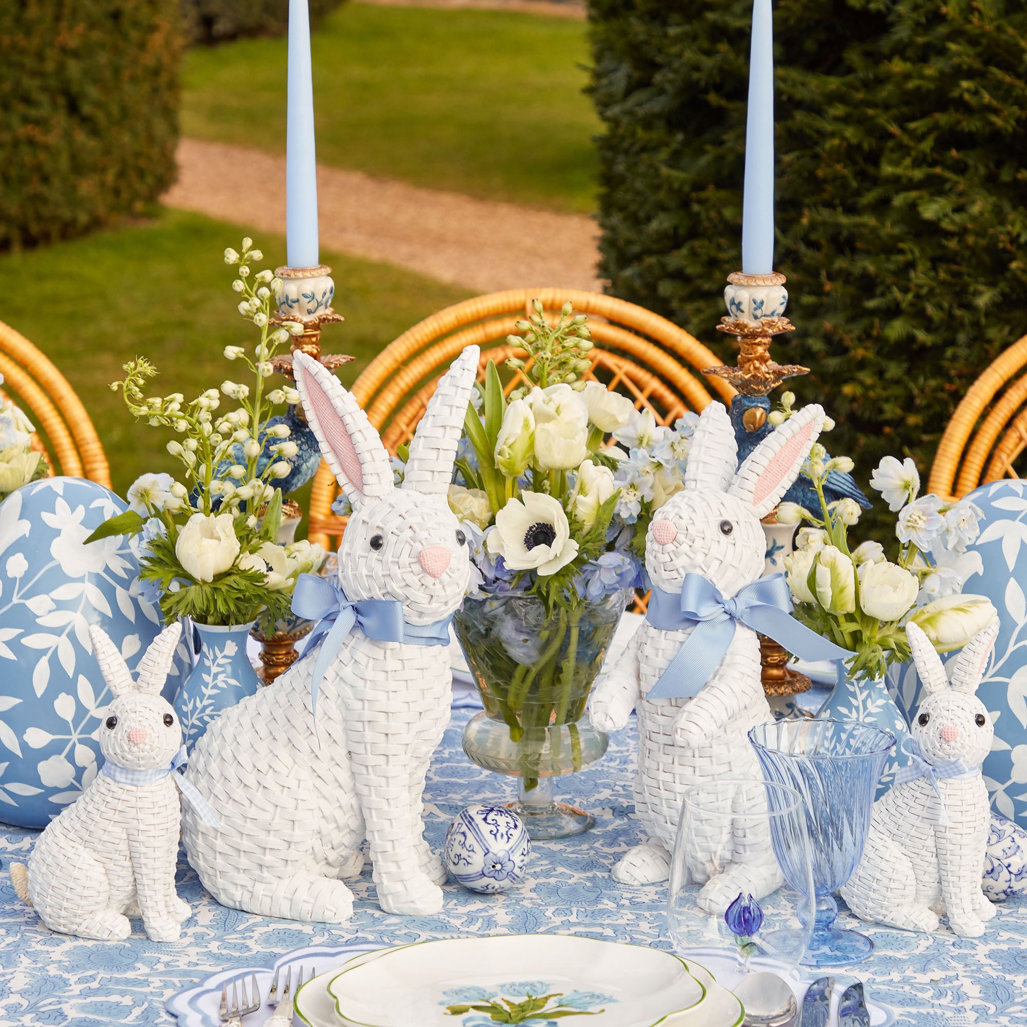 Small White Rattan Rabbits (Trio)