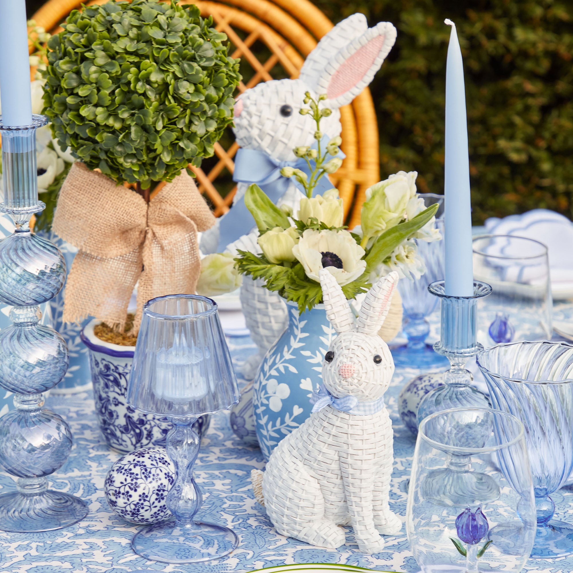 Small White Rattan Rabbits (Trio)