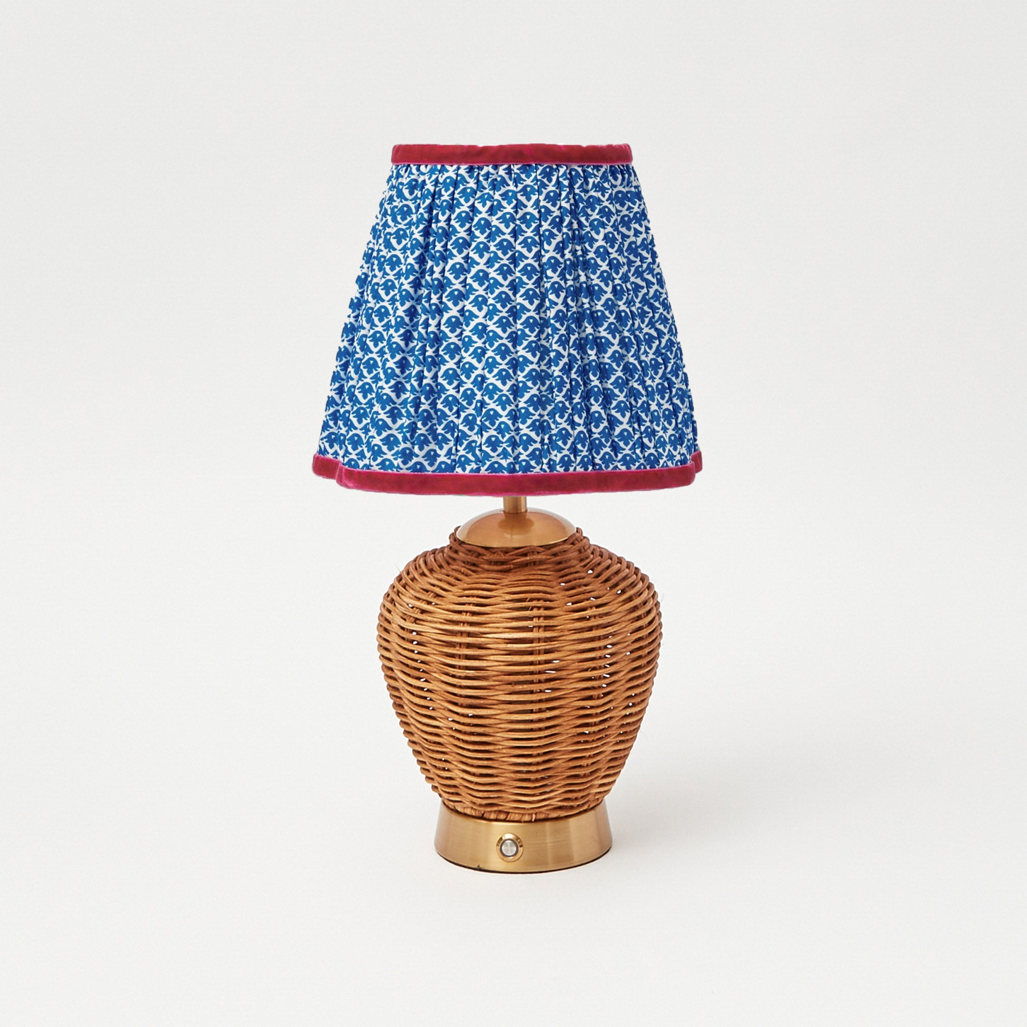 Rattan Ursula Rechargeable Lamp with Cobalt & Red Lotus Shade (18cm)