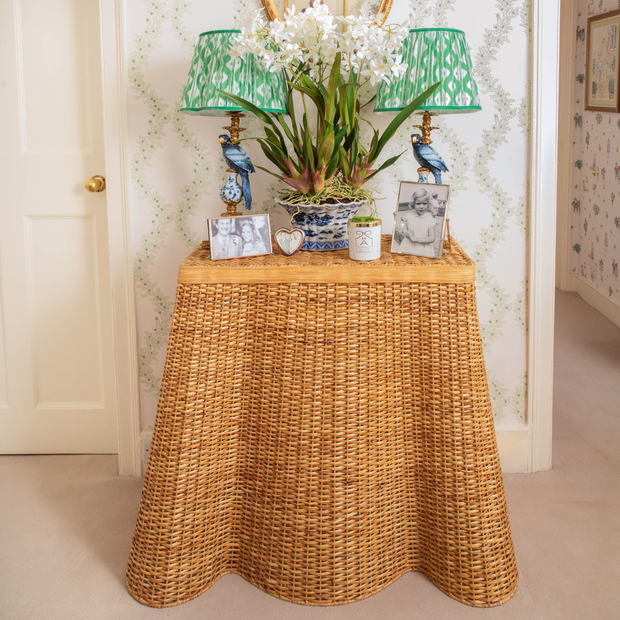 Small Vivienne Rattan Scalloped Console Table