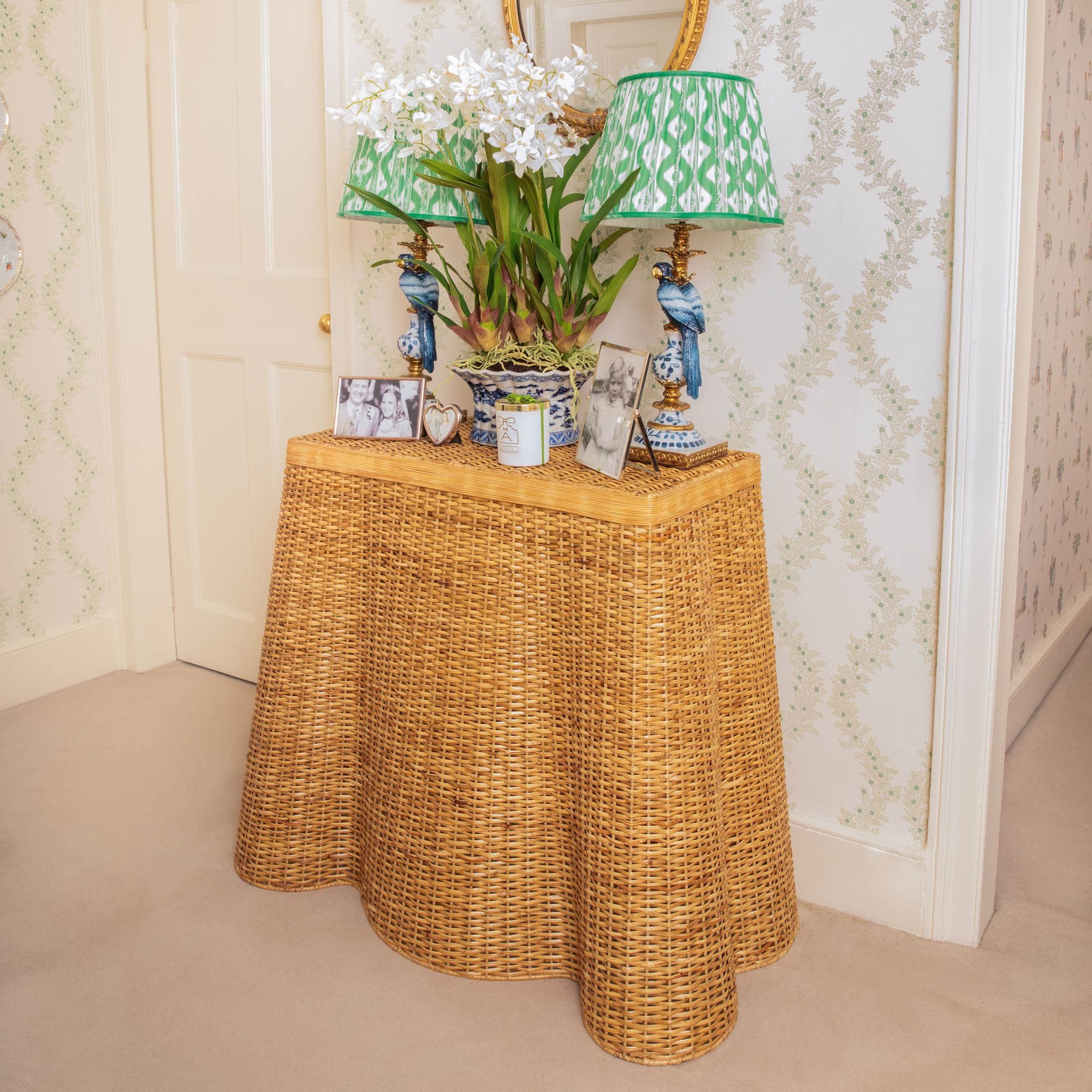 Small Vivienne Rattan Scalloped Console Table