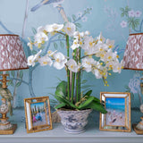 Faux Phalaenopsis Orchid in Chinoiserie Planter