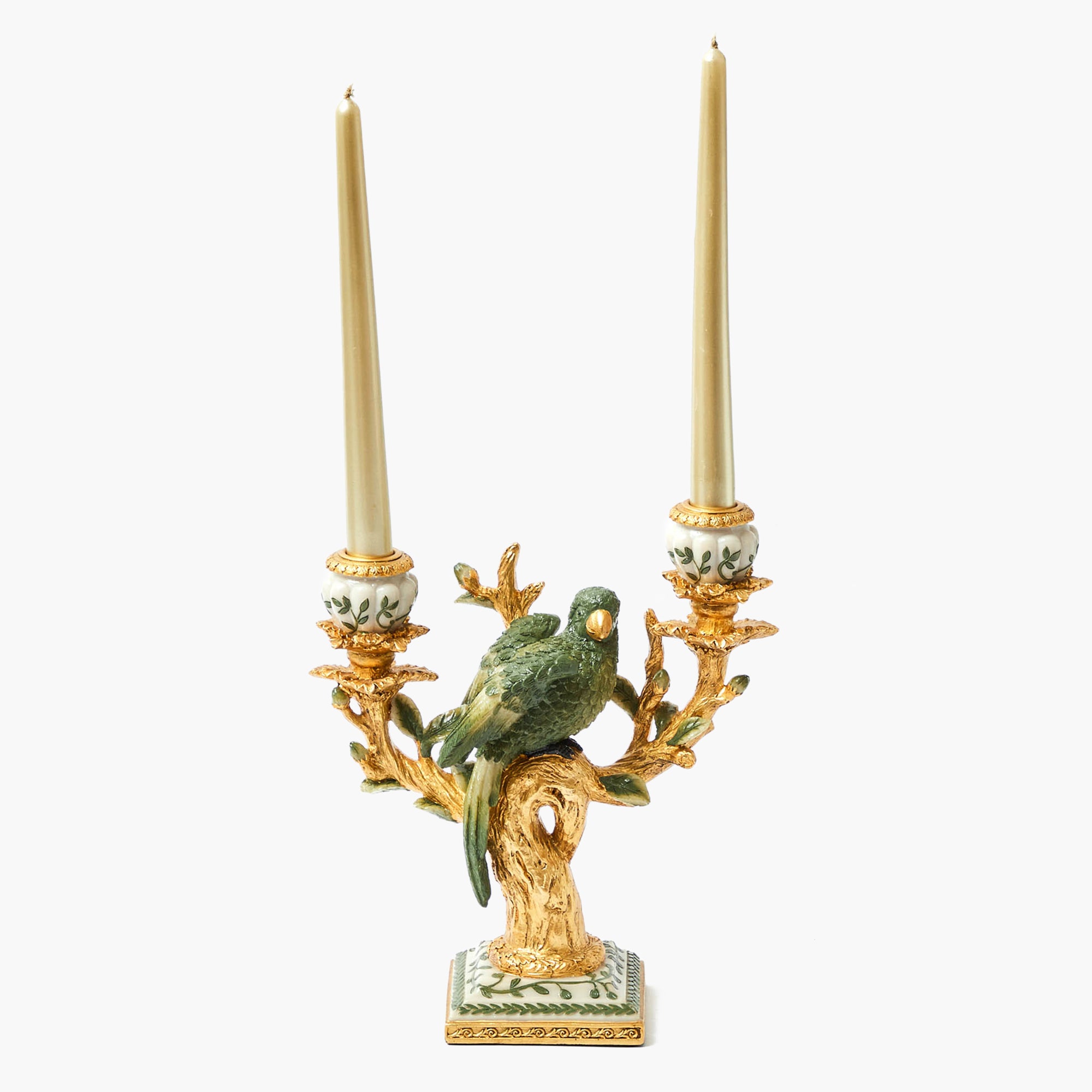 Olive Green Parrot Candelabra