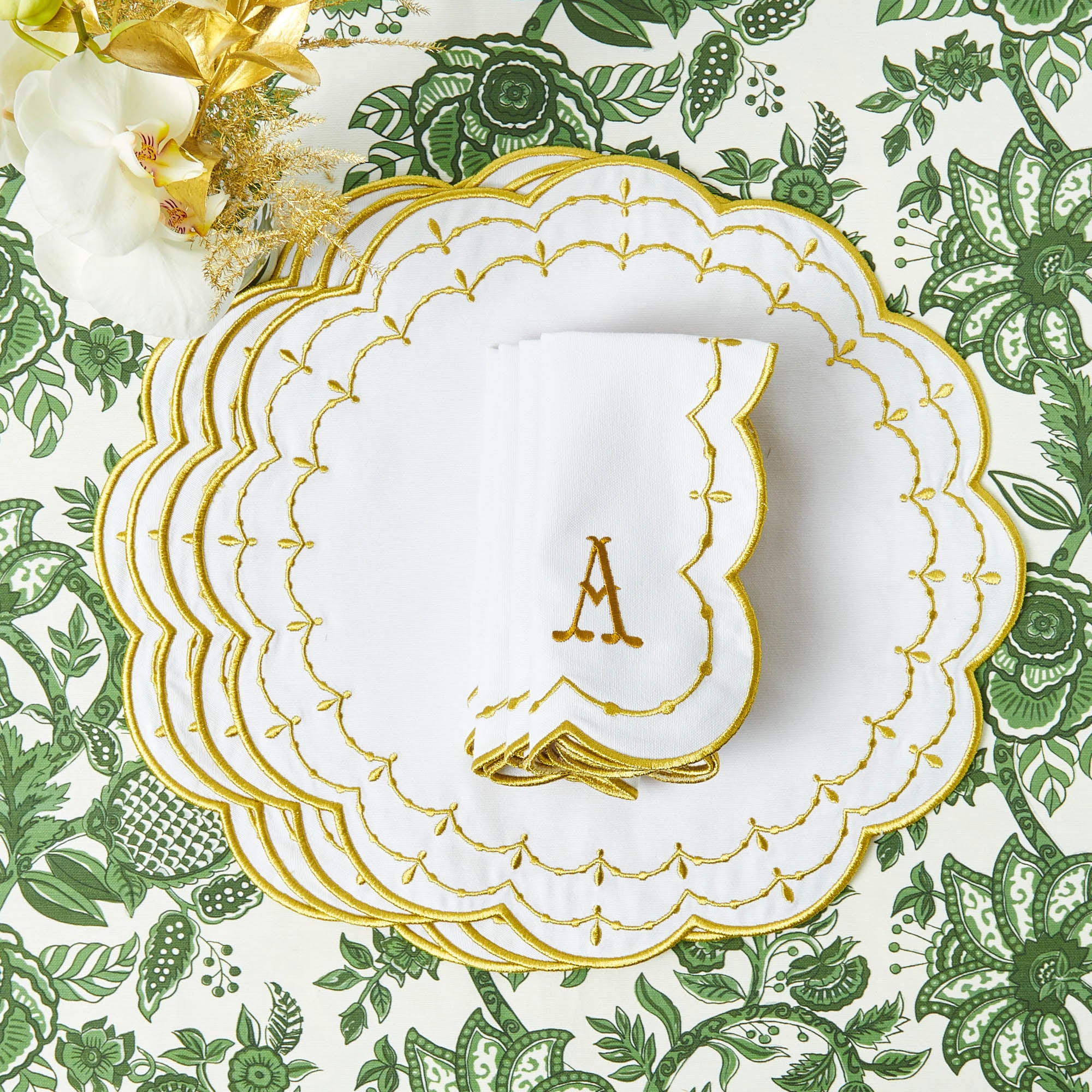 Olivia White & Gold Placemats & Napkins (Set of 4)